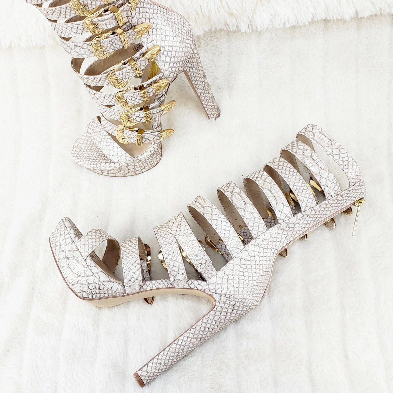 Other Nelly Bernal Draco Multi Strap High Heel Shoes Strappy Ankle Size US 9 / IT 39 - 5 Thumbnail