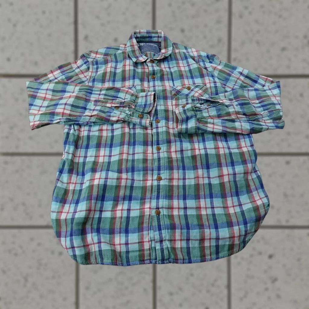 Gap Gap Shirt Mens L Green Plaid Linen Flannel Button Up Long Sleeve Casual Outdoor Size US L / EU 52-54 / 3 - 1 Thumbnail