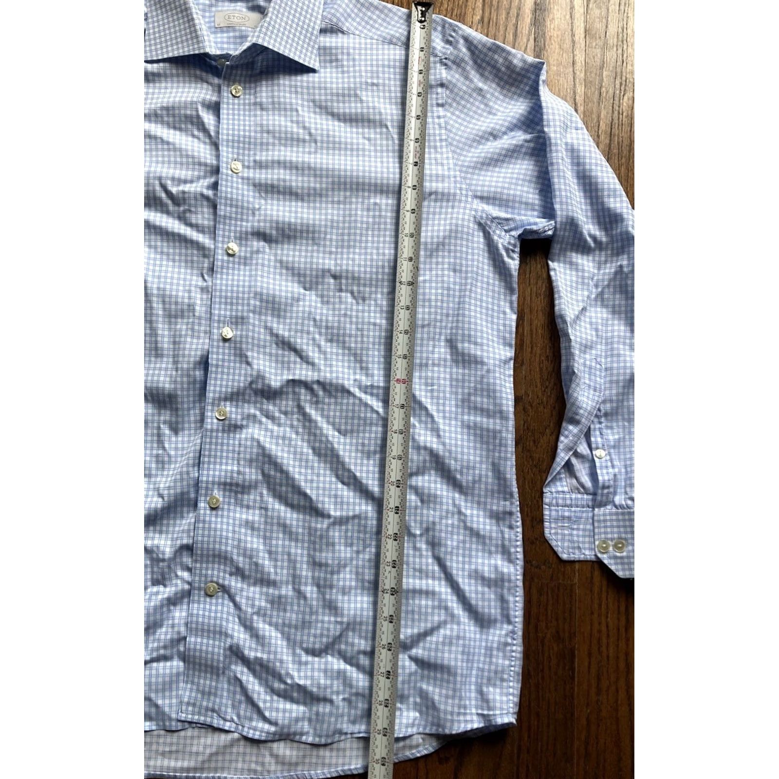 Eton Eton Dress Shirt Mens Contemporary Size 17 Blue White Check Long Sleeve Size 46R - 7 Thumbnail
