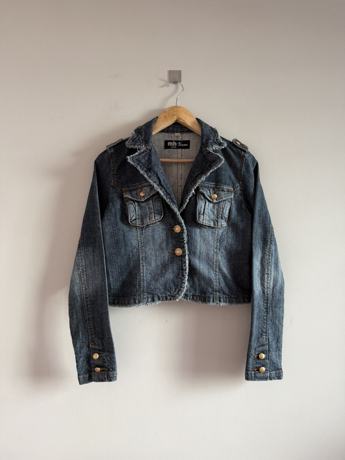 Vintage Cropped Denim Jacket Frayed Raw Hem Size L / US 10 / IT 46 - 1 Thumbnail