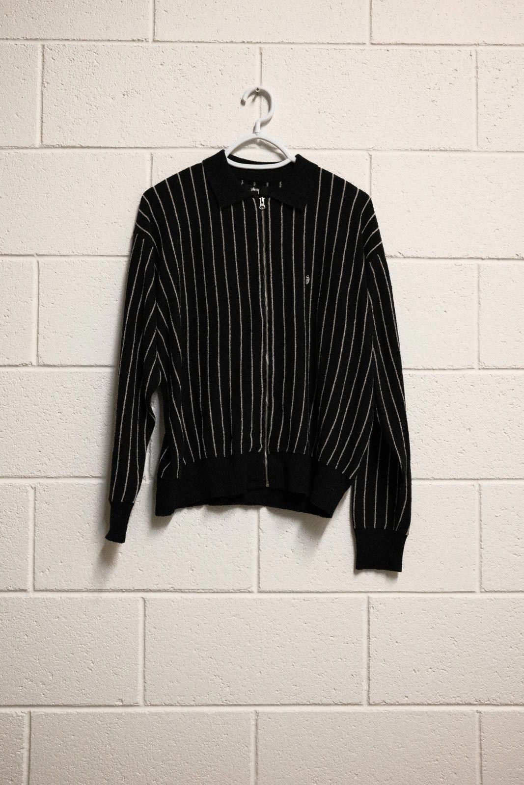 Unknown London Stussy - Black Pinstripe Zip-Up Sweater Jacket - SMALL Size US M / EU 48-50 / 2 - 3 Thumbnail
