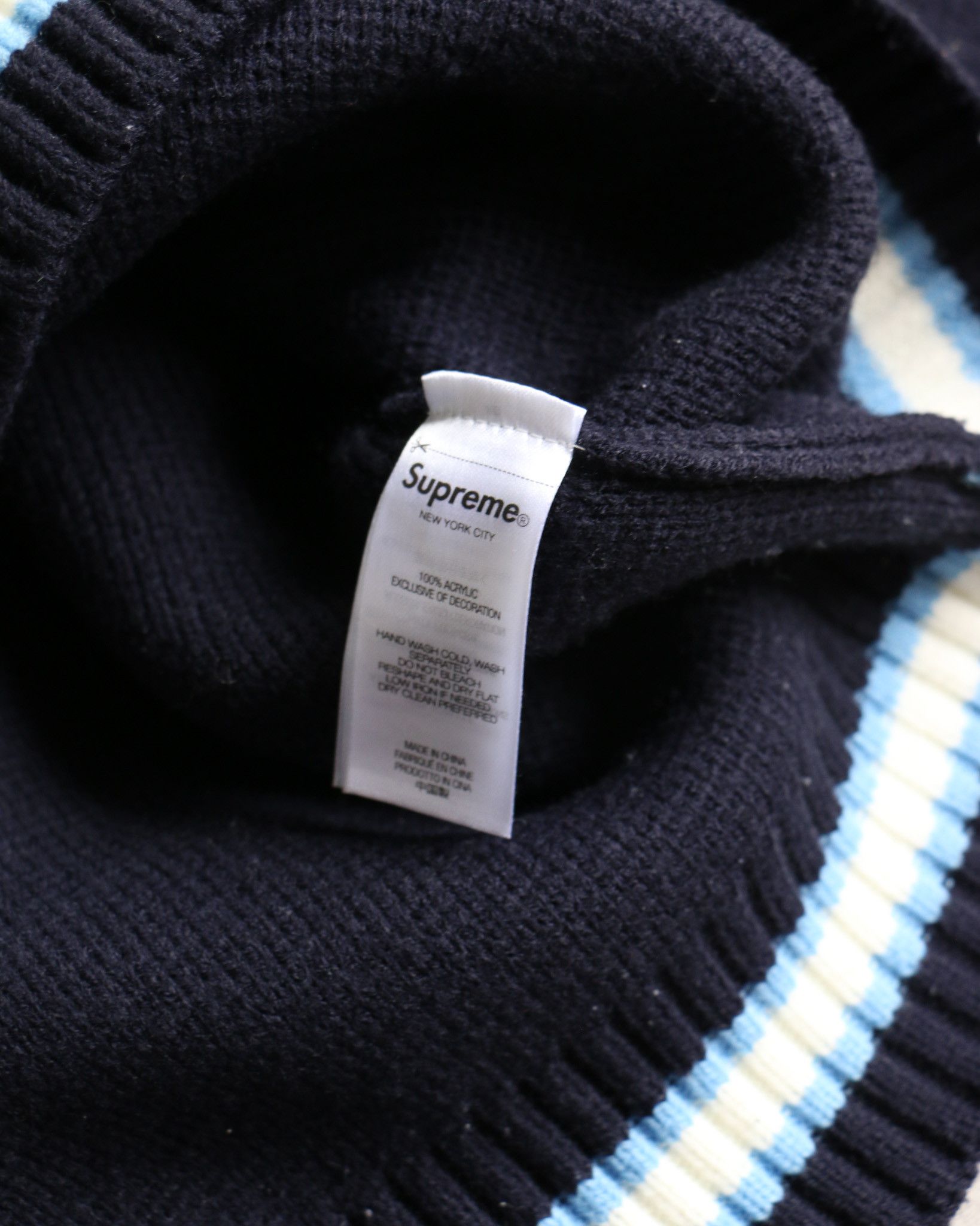 Supreme Supreme Script Stripe Half Zip Sweater Navy Size US L / EU 52-54 / 3 - 4 Thumbnail