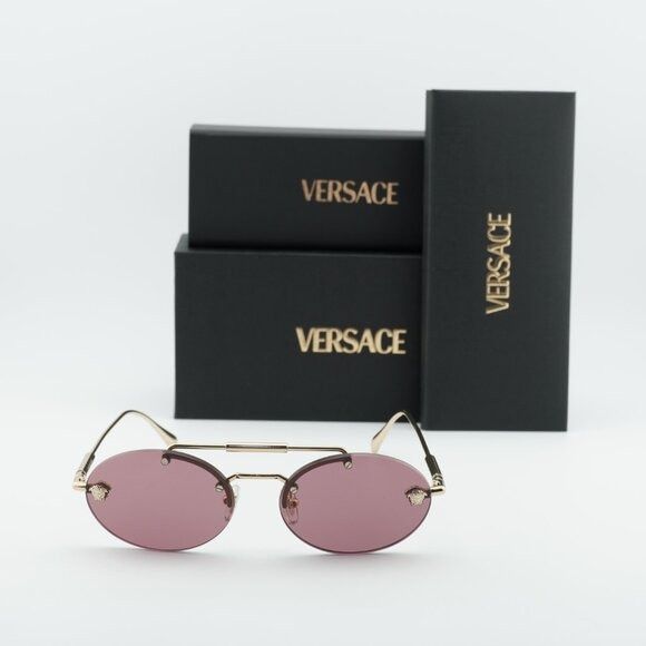 Versace Versace VE2295 1252/1A Sunglasses Gold Oval Frame Size ONE SIZE - 9 Thumbnail