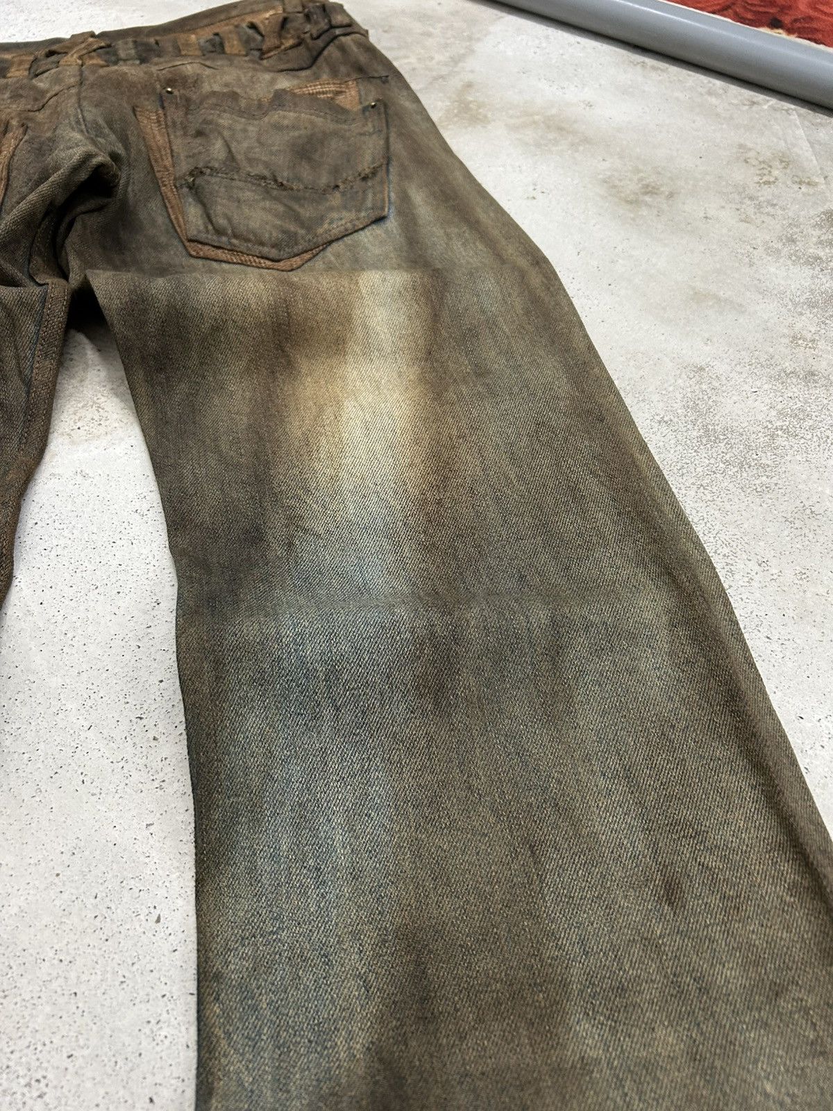 GOSTAR DE FUGA Vintage Normanbros Japan Double Waist Mud Washed Dirty Size US 31 - 16 Thumbnail