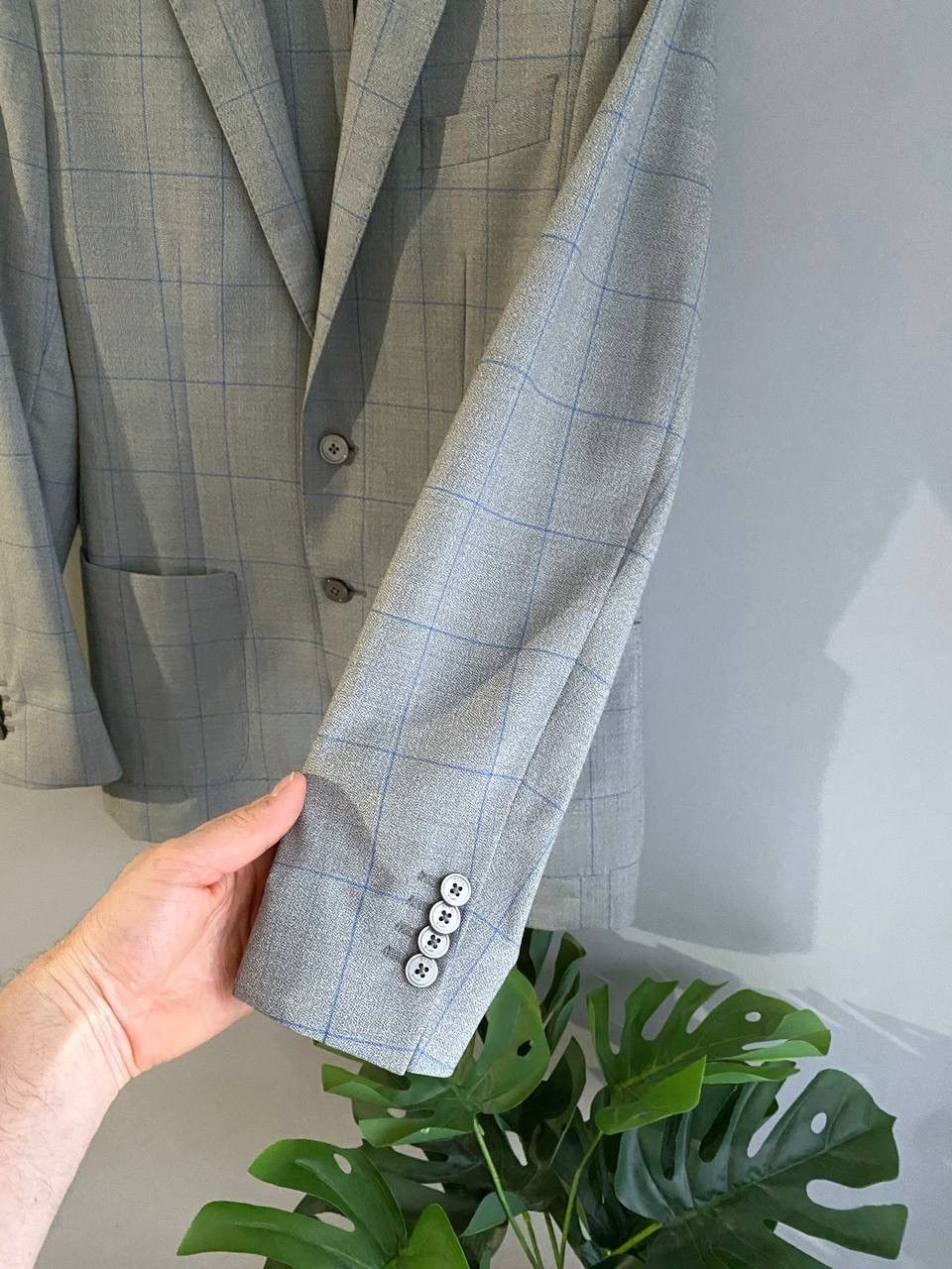Boggi Boggi Milano 120's Wool Gray/Blue Сhecked Men's Blazer, 46R Size 46R - 18 Thumbnail