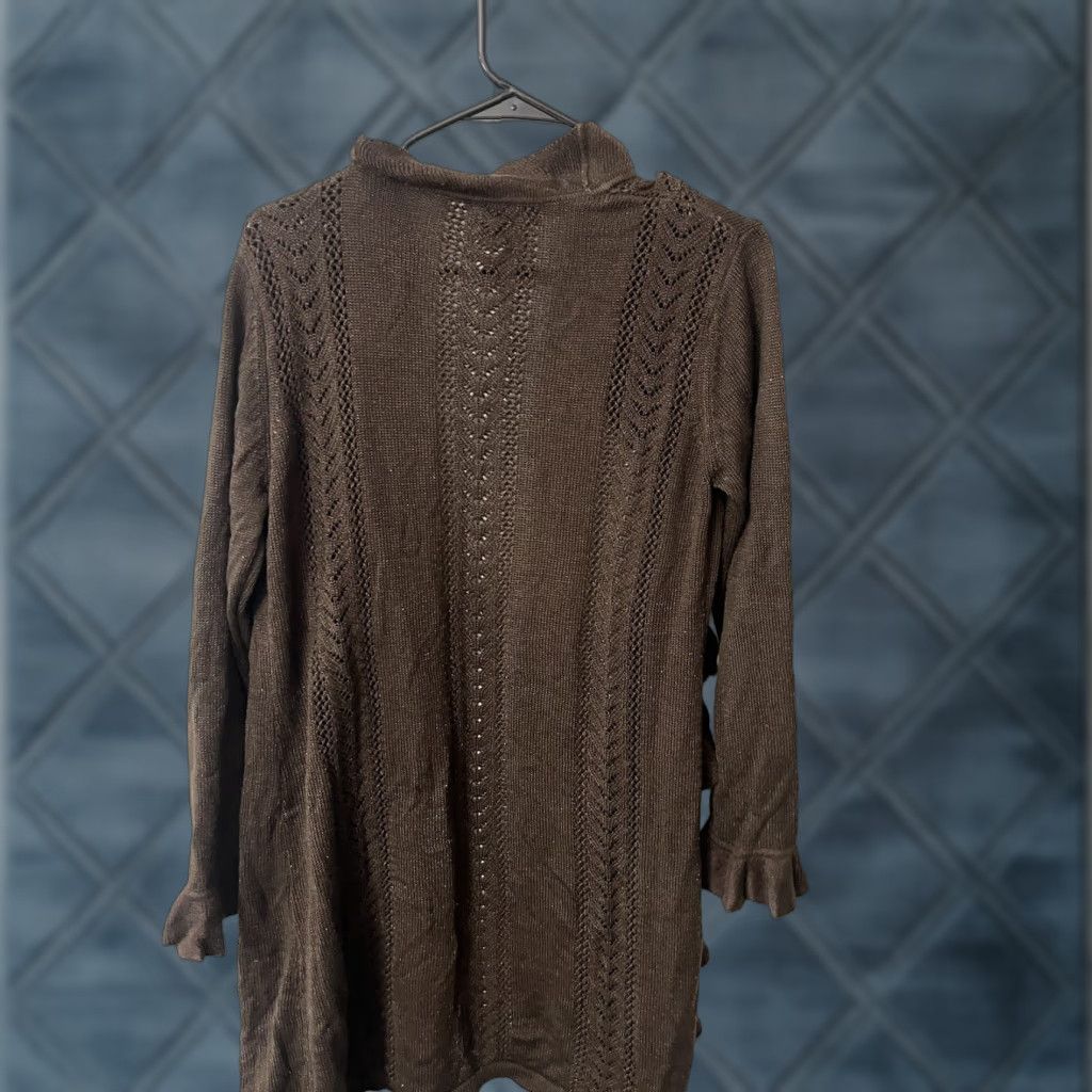 Vintage VINTAGE Chico’s Long Open Cardigan Tunic Sweater Brown Long Flounced Sleeve Size 2 Size XS / US 0-2 / IT 36-38 - 1 Thumbnail