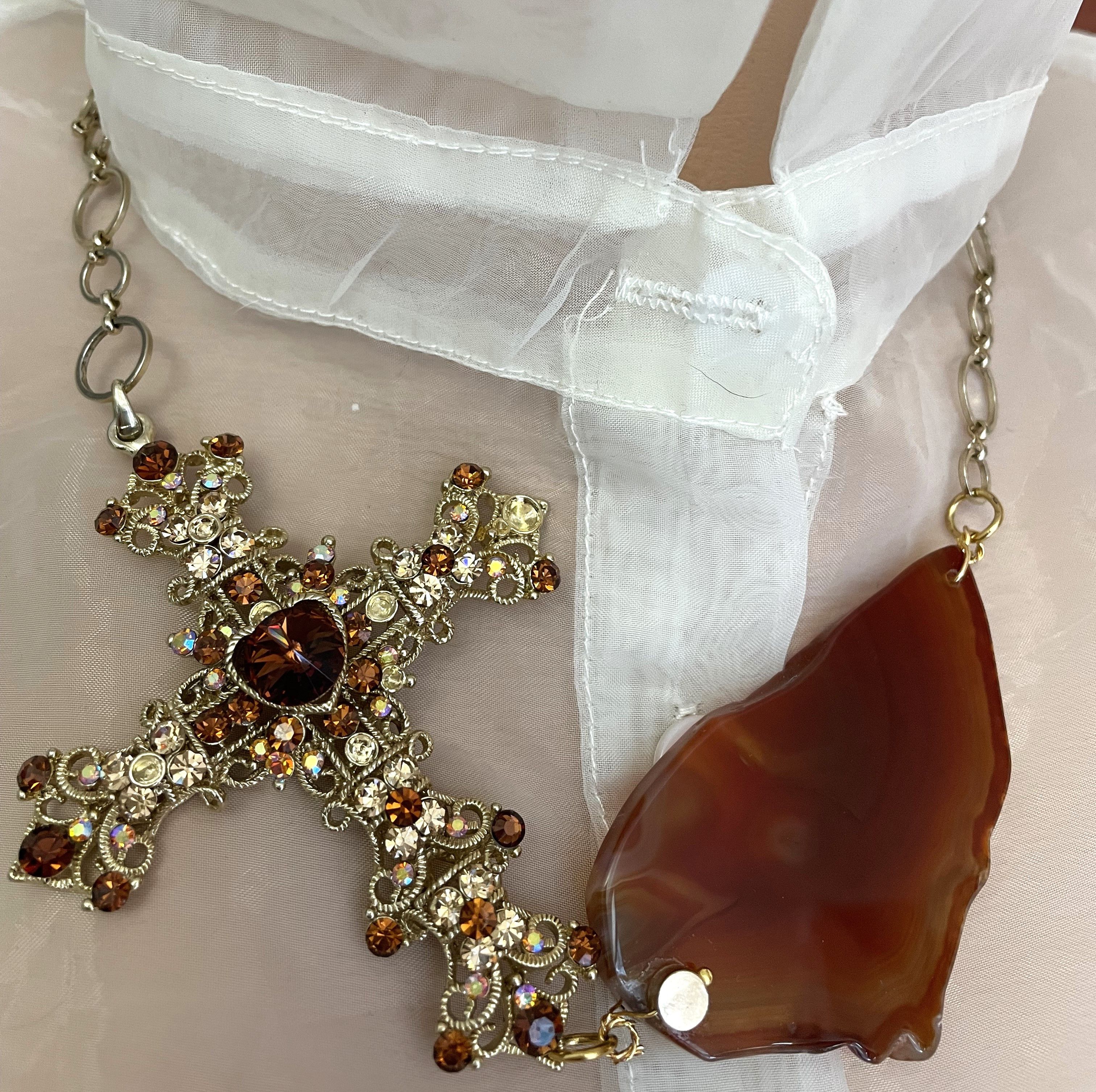 Other Gothic Vintage Cross & Agate Statement Necklace Size ONE SIZE - 2 Thumbnail
