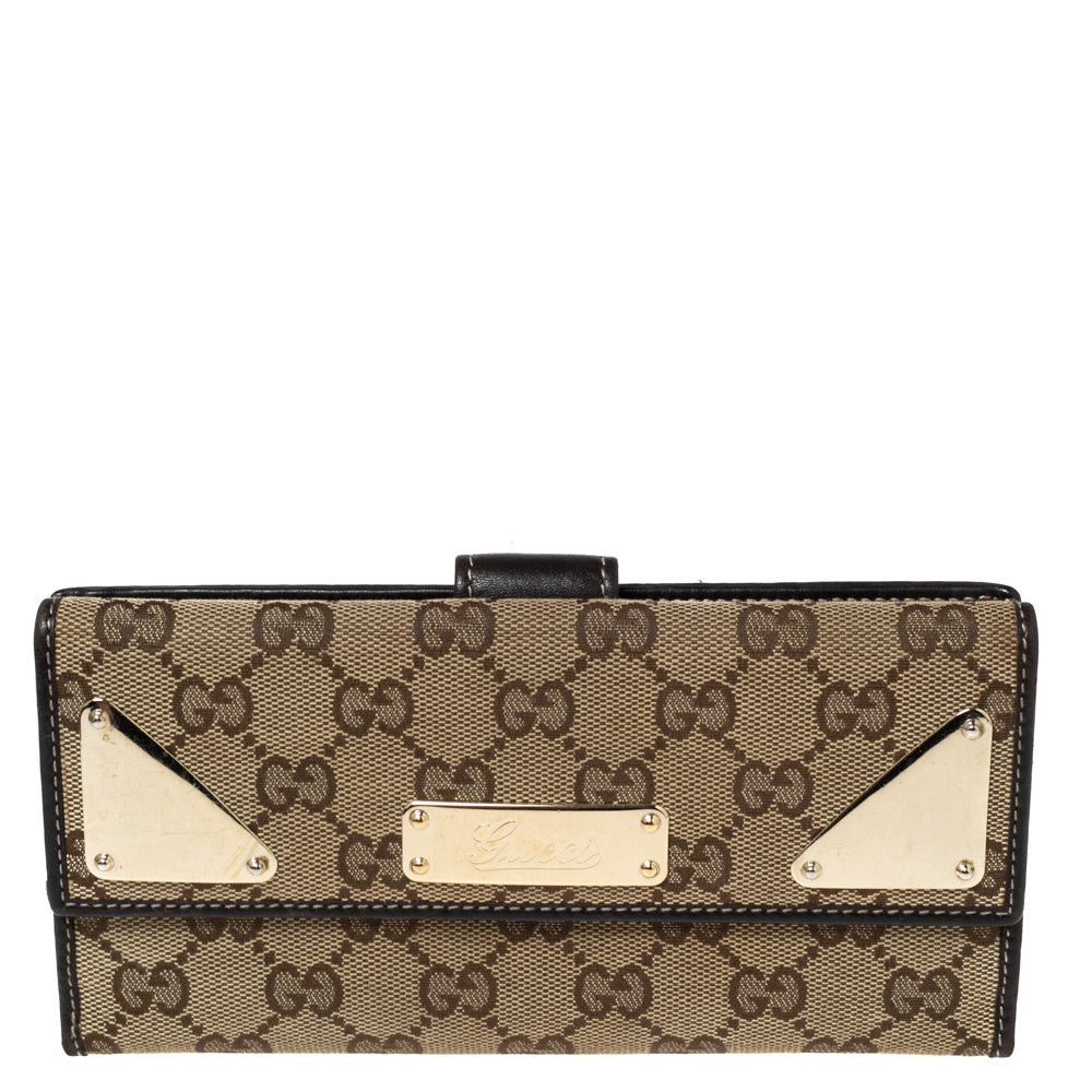 image of Gucci Dark Brown/beige GG Canvas And Leather Indy Continental Wallet in Black, Women's