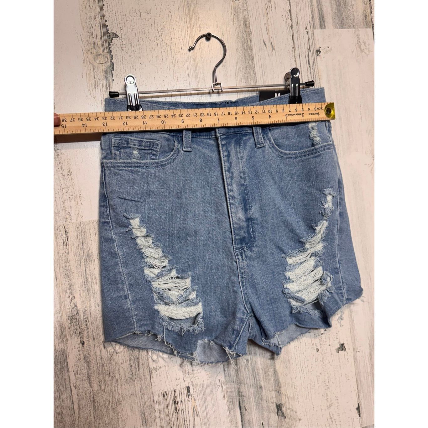 Other Fashion Nova Distressed Denim Shorts | High-Waisted Frayed Jean Shorts Size Medium Size 28" / US 6 / IT 42 - 7 Thumbnail