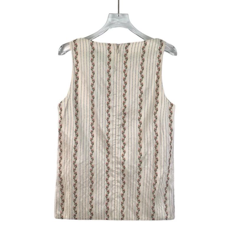 Dior Dior Beige floral striped mulberry silk round-neck sleevel Size XS / US 0-2 / IT 36-38 - 2 Thumbnail