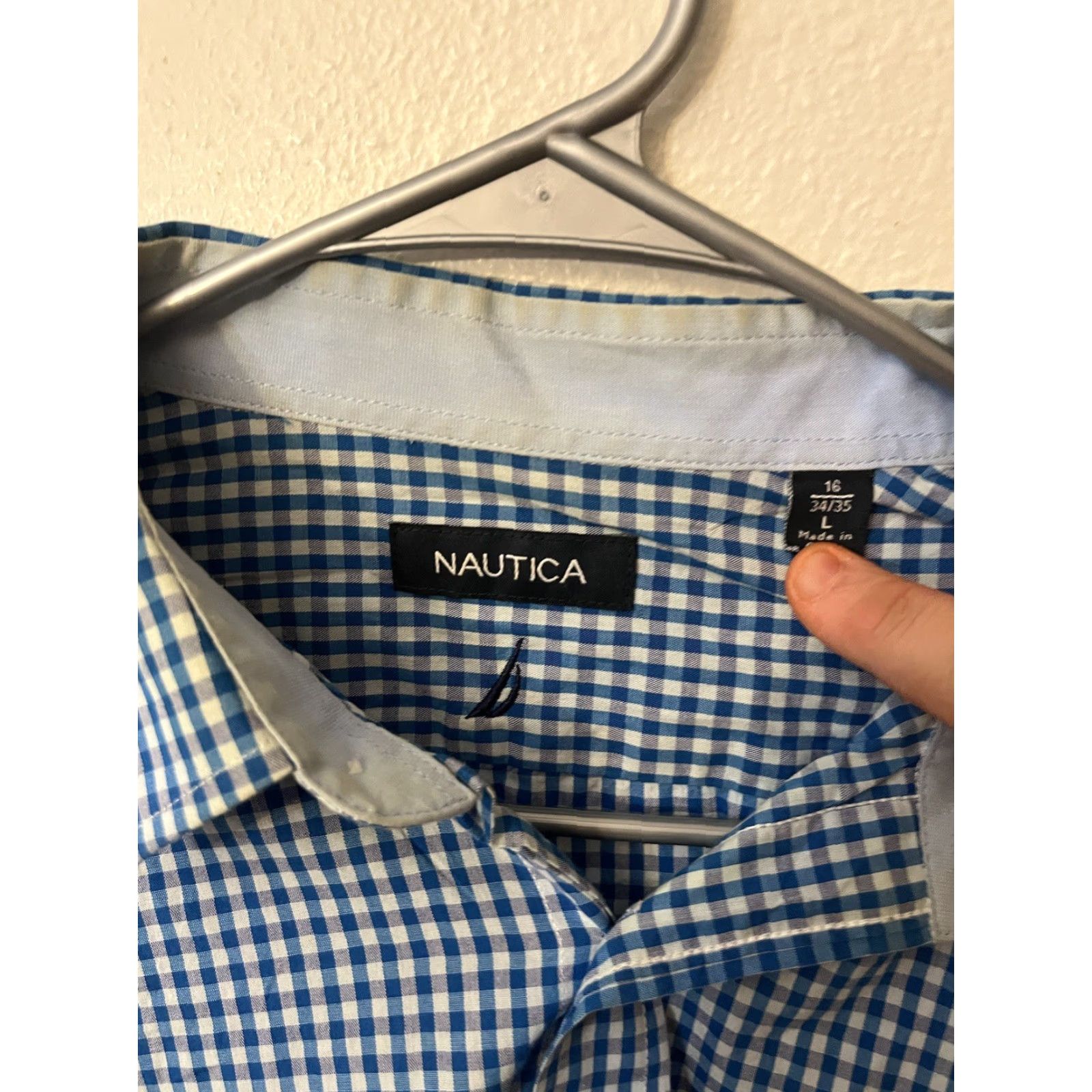 Nautica Nautica Button-Down Gingham Dress Shirt Blue Mens Size L Long Sleeve Classic Vintage No Size US L / EU 52-54 / 3 - 3 Thumbnail