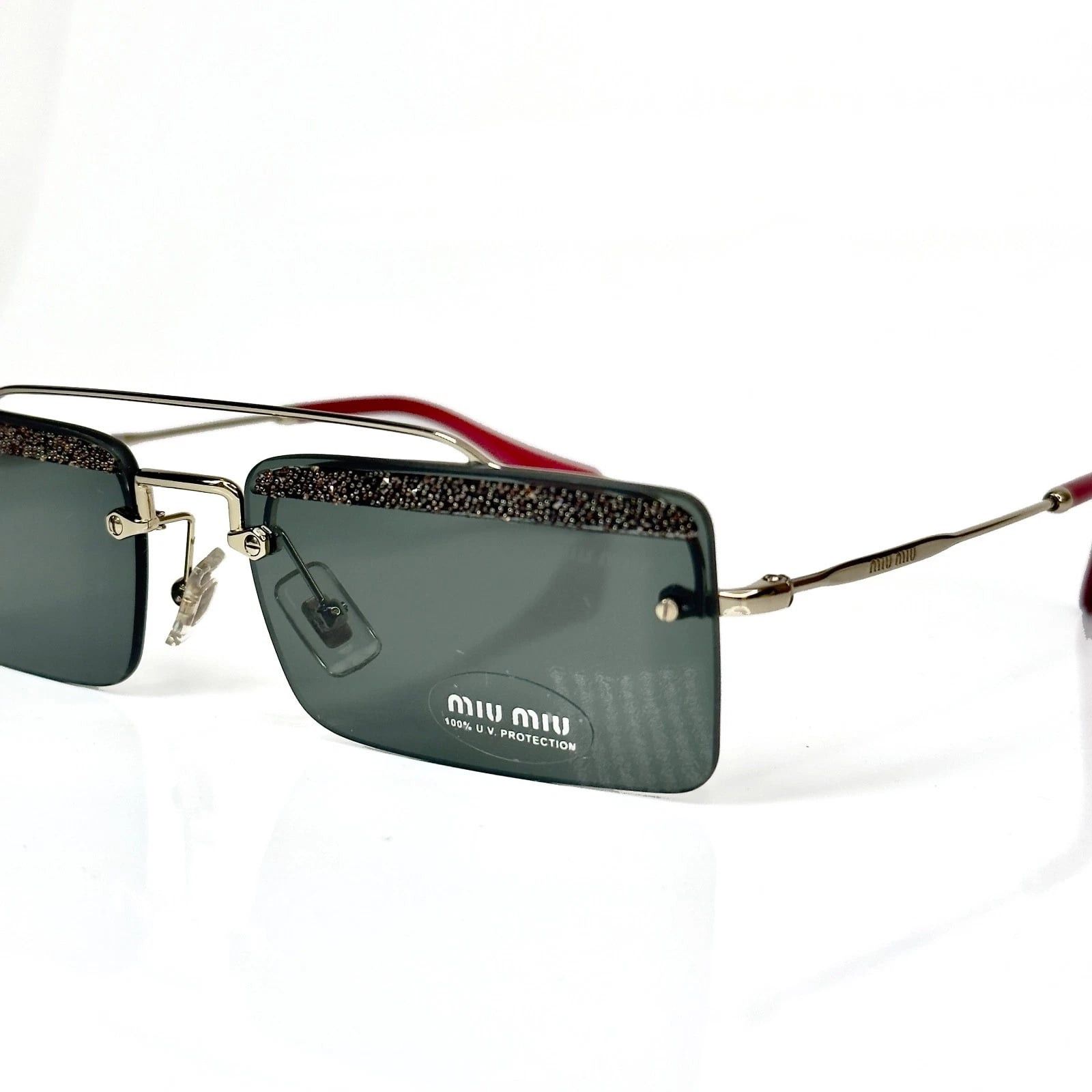 MIU MIU 59T SOCIETE MU59TS Green Silver Square Sunglasses