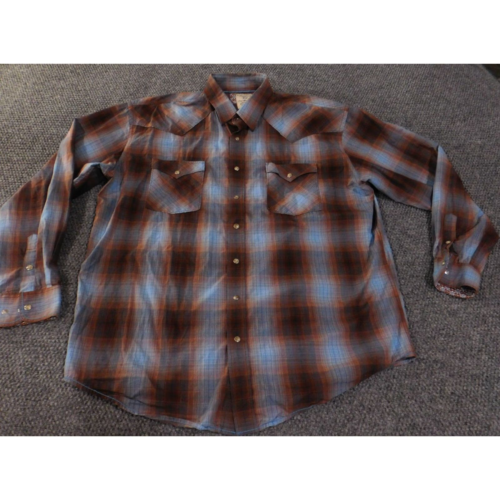 Vintage Panhandle Rough Stock Shirt Mens XL Brown Blue Plaid Pearl Snap Western Rodeo Shirt Size US XL / EU 56 / 4 - 3 Thumbnail