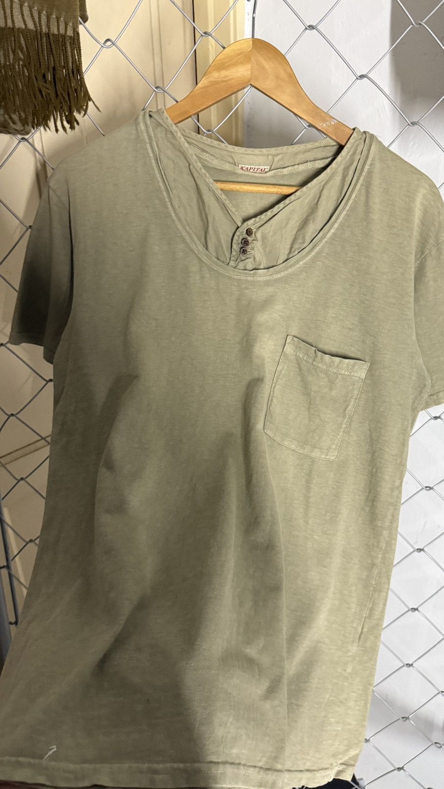 Kapital Vintage Kapital Japan Khaki Green Henley Pocket Tee Shirt Size US M / EU 48-50 / 2 - 2 Thumbnail
