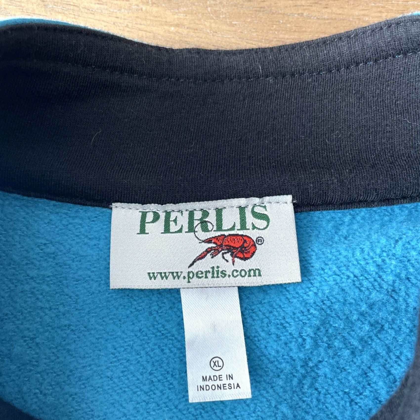 Vintage Perlis Full Zip Sweatshirt Mens XL Blue Mock Neck Logo Embroidered Zipper Pineapple? Size US XL / EU 56 / 4 - 3 Thumbnail