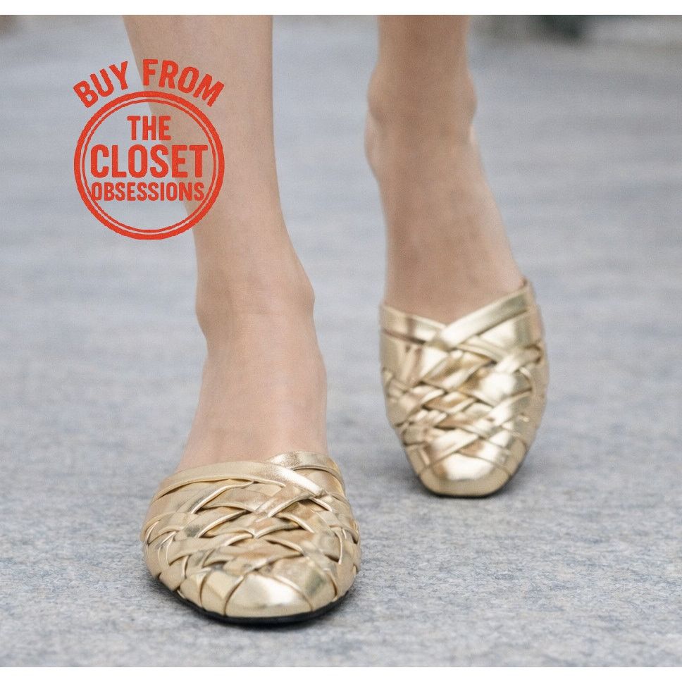 Zara ZARA Gold Woven Metallic Flat Mules NWT Size US 7.5 / IT 37.5 - 5 Thumbnail