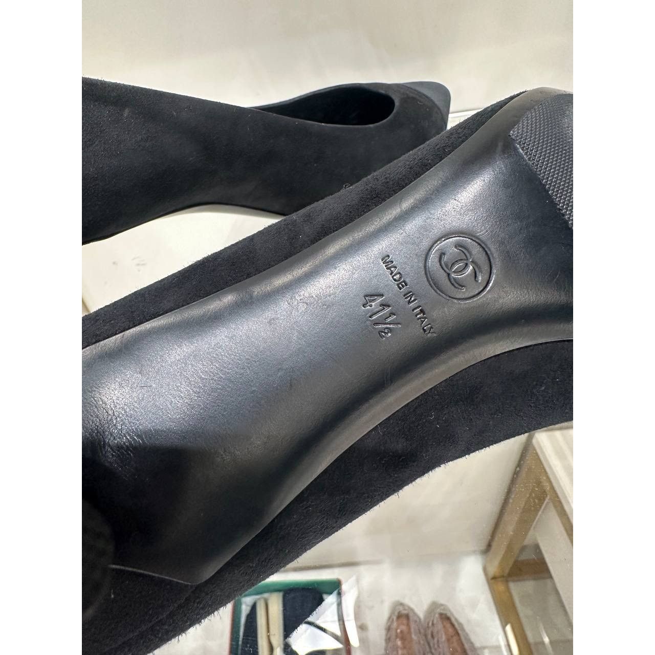 Chanel Chanel Black Suede Textile Pointed Toe Pumps 41 Size US 10 / IT 40 - 4 Thumbnail