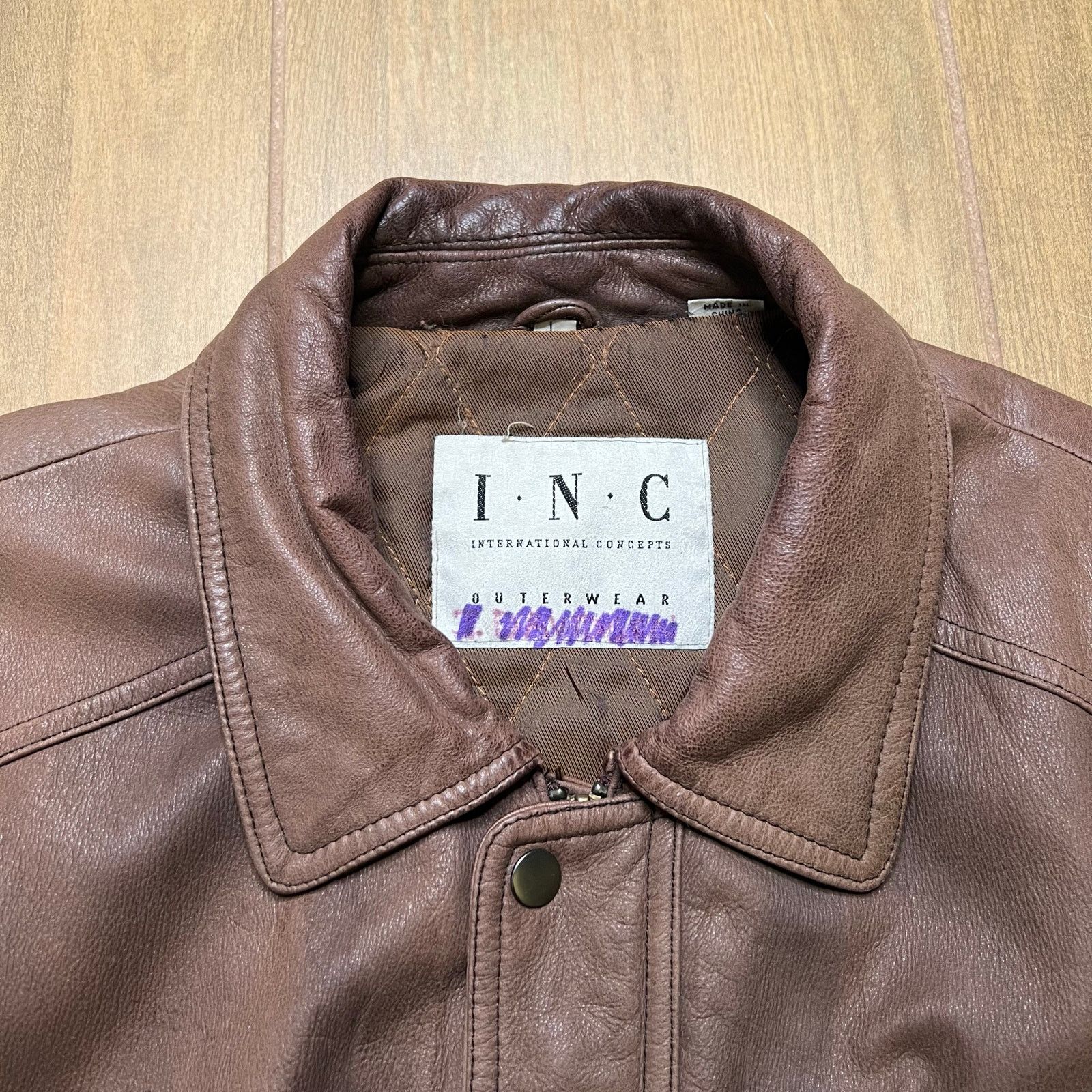 Vintage INC Leather Jacket Brown Zip Snap Front Quilted Lined Mens L Size US L / EU 52-54 / 3 - 17 Thumbnail