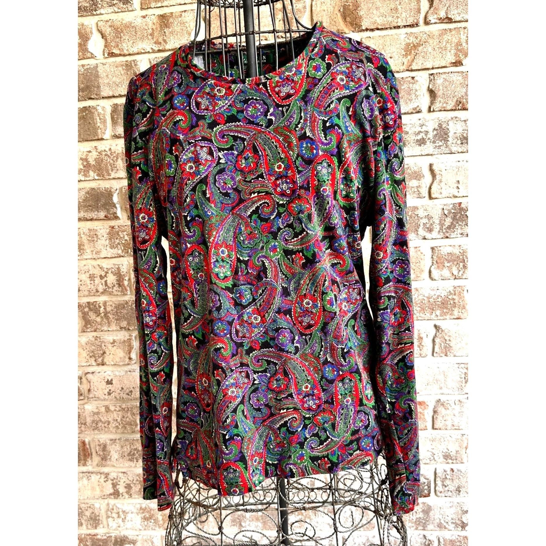 Lauren Ralph Lauren × Vintage VTG Lauren Ralph Lauren Long Sleeve Top XL Pullover Paisley Size XL / US 12-14 / IT 48-50 - 1 Thumbnail