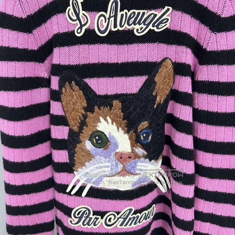 Gucci Gucci Pink Cat Striped Cashmere Sweater M . Size US M / EU 48-50 / 2 - 4 Thumbnail