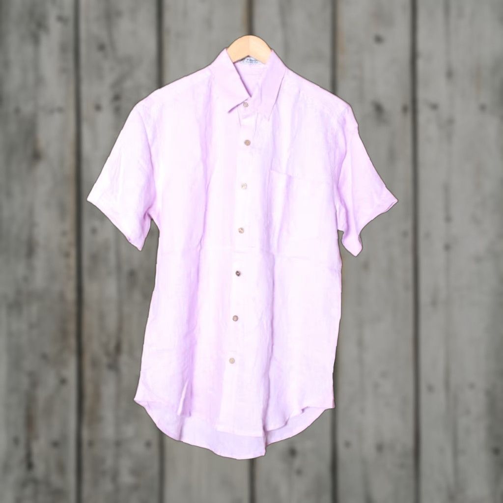 Vintage LOST IN NOWHERE Light Lilac Purple Linen Short Sleeve Button Front Shirt Sz. L Mens Shirt Size US L / EU 52-54 / 3 - 1 Thumbnail
