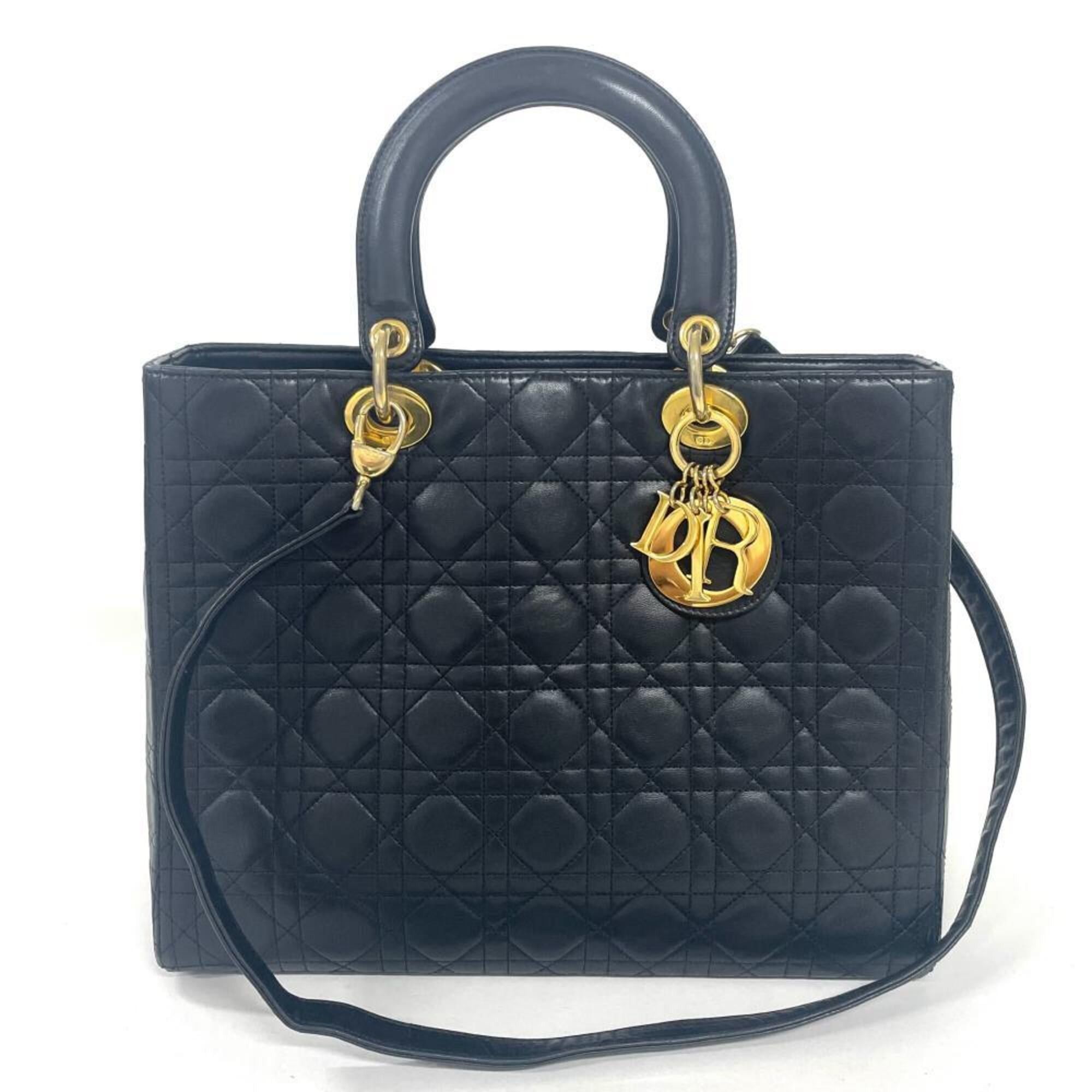 Dior Christian Dior Dior Lady Cannage Large Handbag, 2-Way, Lambskin, CAL44560, Black with Gold Hardware Size ONE SIZE - 1 Thumbnail