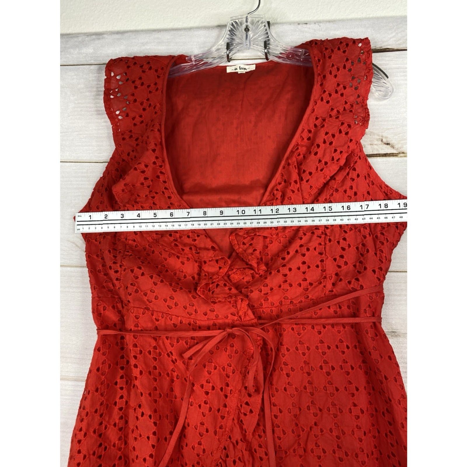 Vintage VINTAGE IN LOOM Maxi Dress L Red Wrap Style V-Neck Ruffled Eyelet Cotton Lined Size L / US 10 / IT 46 - 4 Thumbnail
