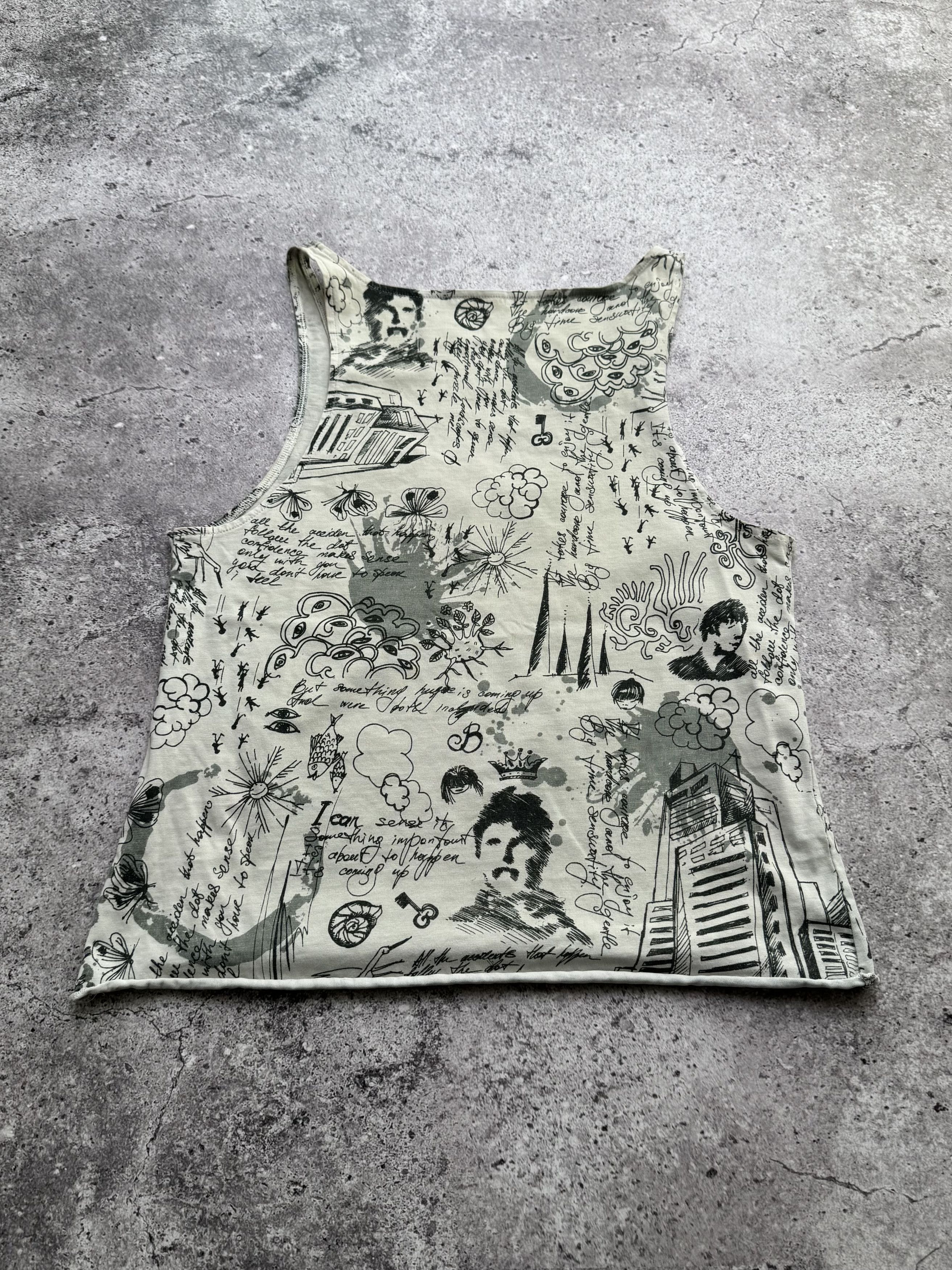 Vintage Y2K Graphic Tank Abstract Sketch Print Artsy Streetwear (E8) Size S / US 4 / IT 40 - 5 Thumbnail