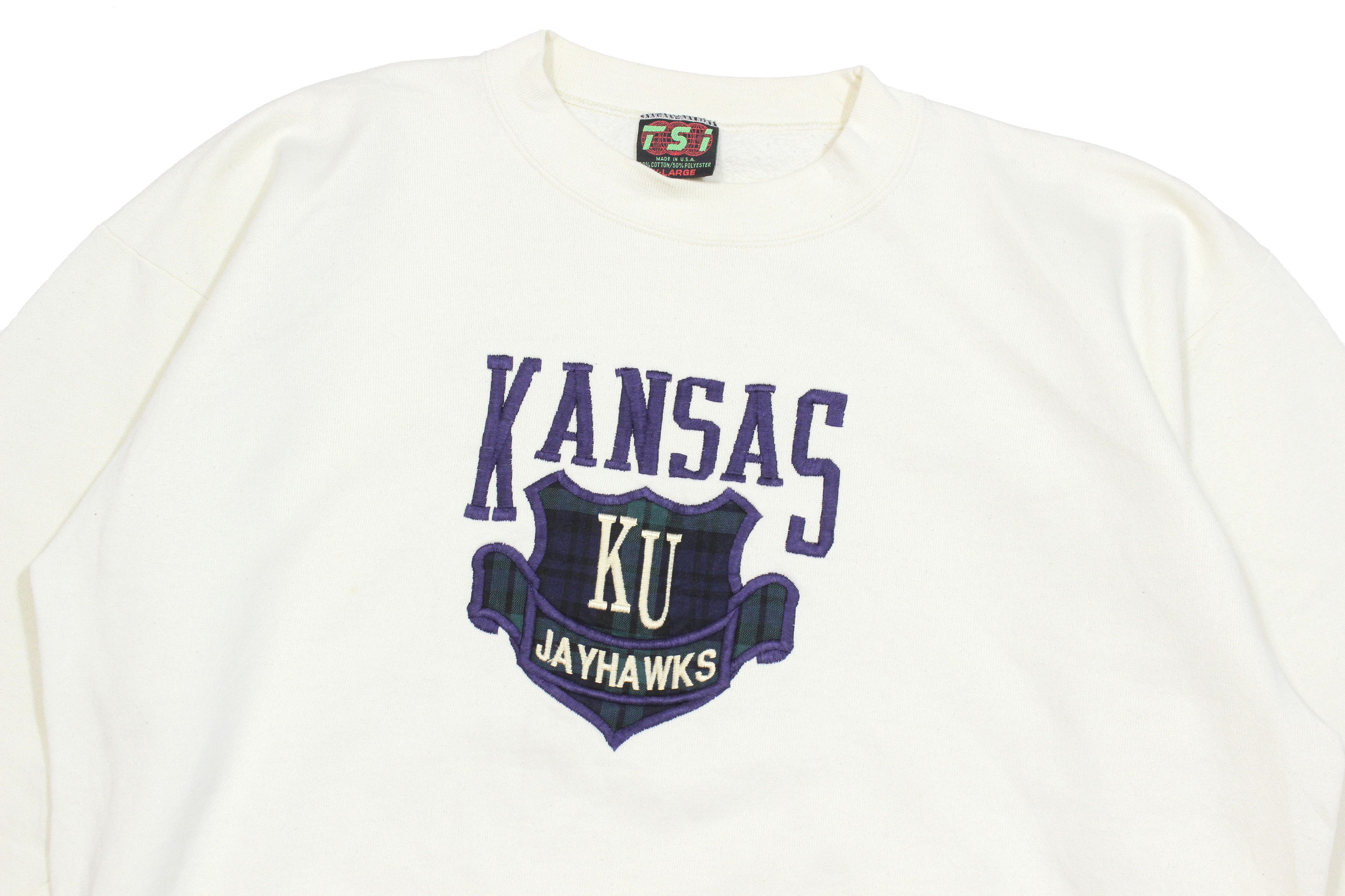 NCAA × Vintage 90S Kansas Jayhawks Big Logo Sweatshirt Made in USA Size US XL / EU 56 / 4 - 3 Thumbnail