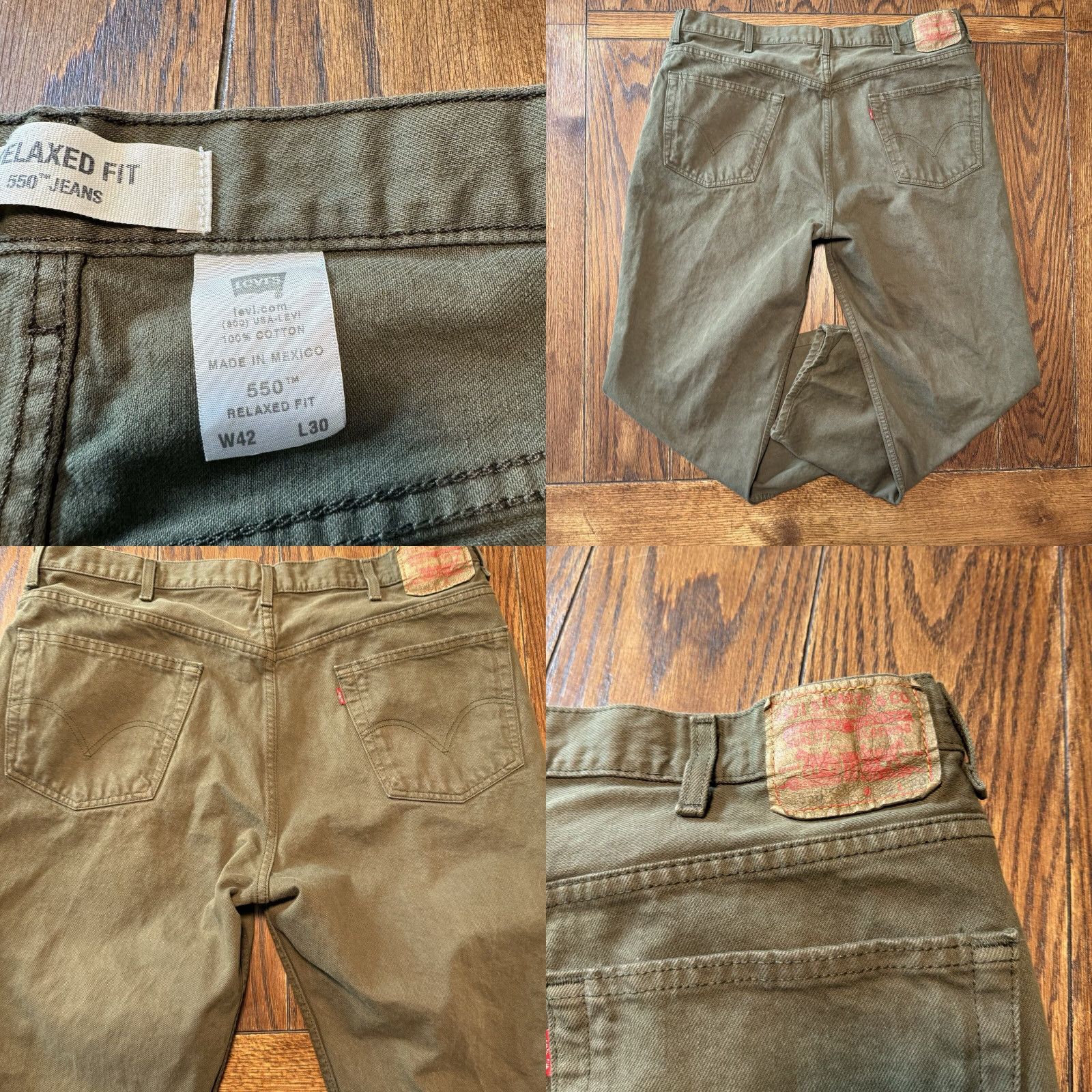 Levi's VINTAGE Levi's 550 Jeans Men Regular 42x30 Green Denim Dark Wash Cotton Casual 5-Pocket Straight Relaxed Rise 13.5in Inseam 29.75in Mens Size US 40 / EU 56 - 8 Thumbnail