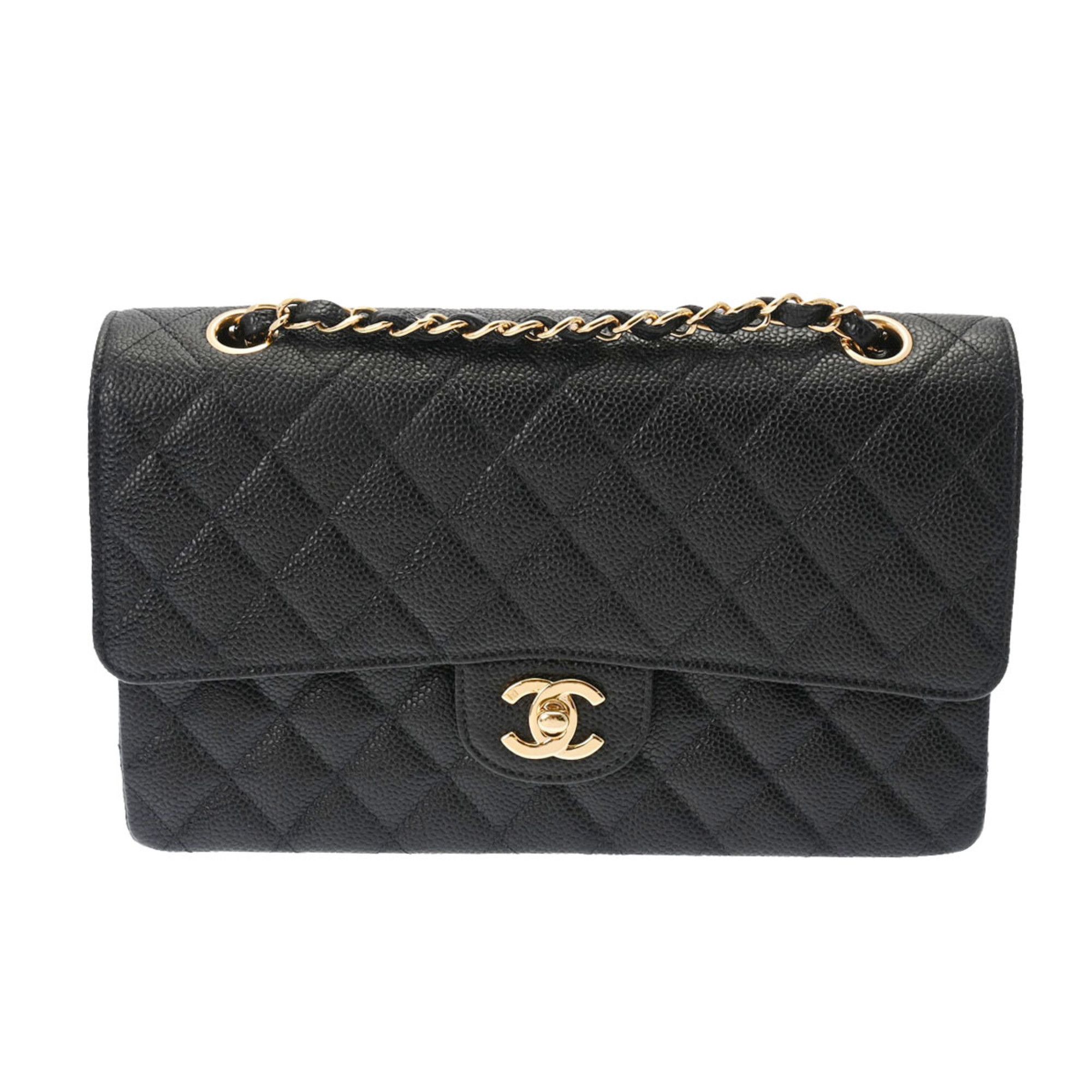Chanel Matelasse Chain Shoulder 25cm W Flap Black Ladies Caviar Skin Bag  Auction