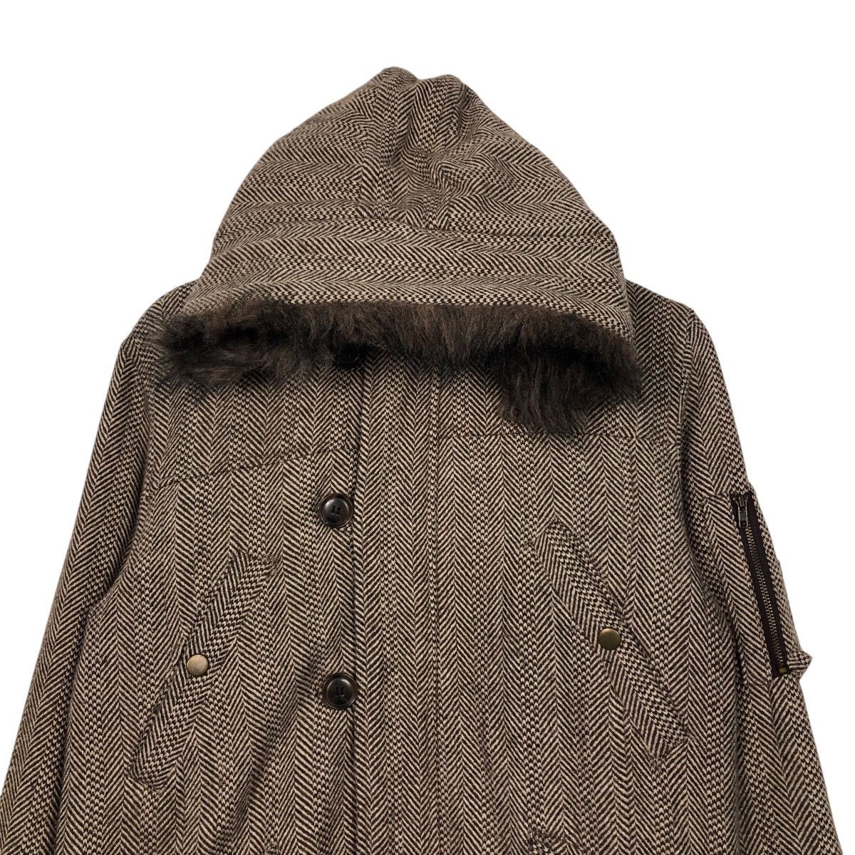 Japanese Brand 📌Vintage Wool Herringbone Fur Hoodie Jacket Size US M / EU 48-50 / 2 - 4 Thumbnail
