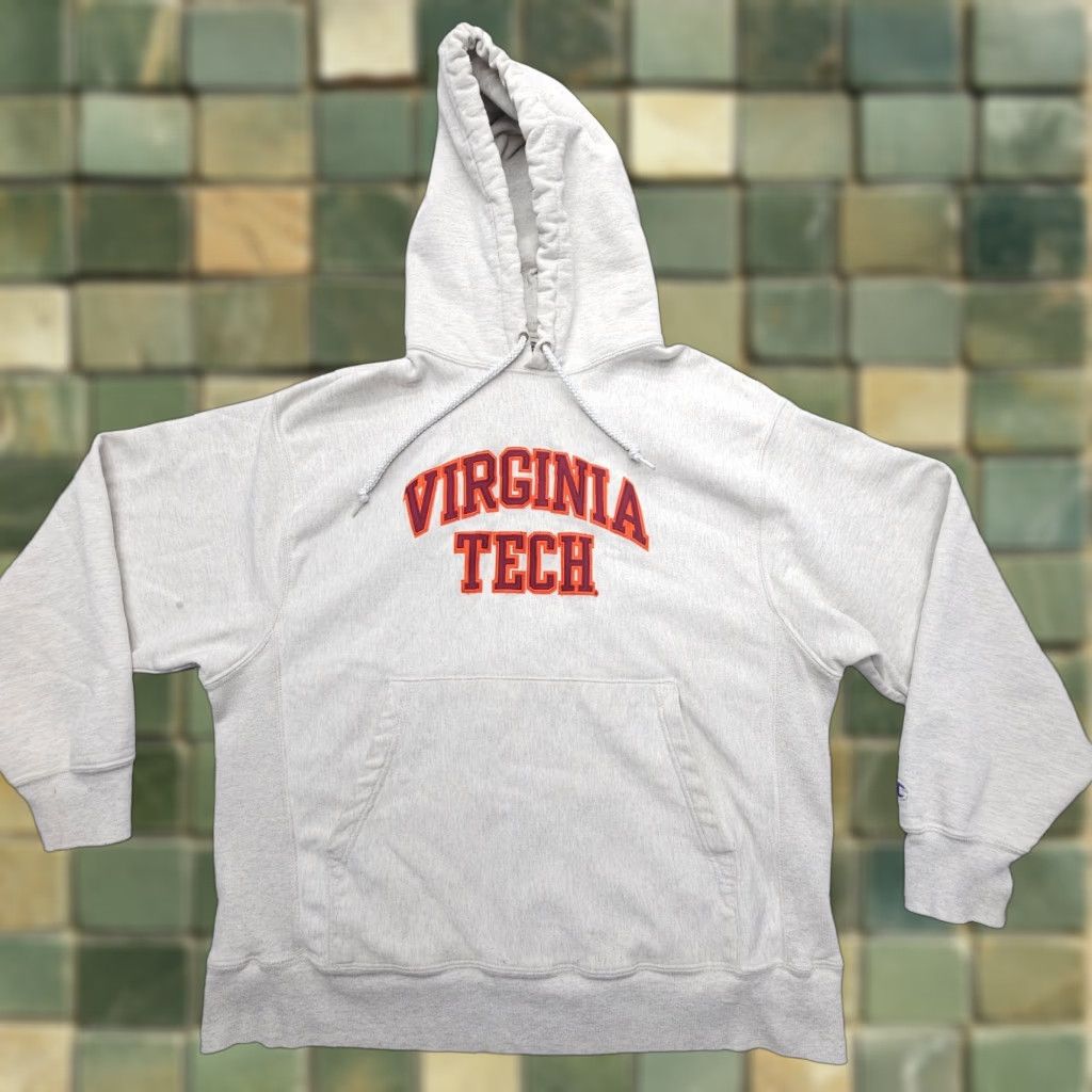 Champion VINTAGE Champion Reverse Weave Hoodie Sweatshirt Men Large Gray Virginia Tech University Logo Heavyweight Pockets Size US L / EU 52-54 / 3 - 1 Thumbnail
