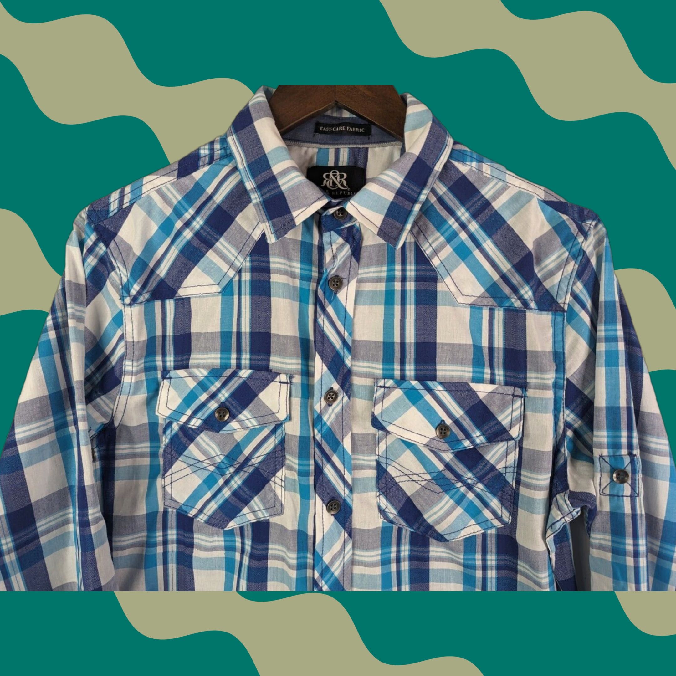Vintage Rock & Republic Button-Up Long Sleeve Shirt Men's Small Blue Plaid Easy Care Fabric Cotton Blend Shirt Size US S / EU 44-46 / 1 - 1 Thumbnail