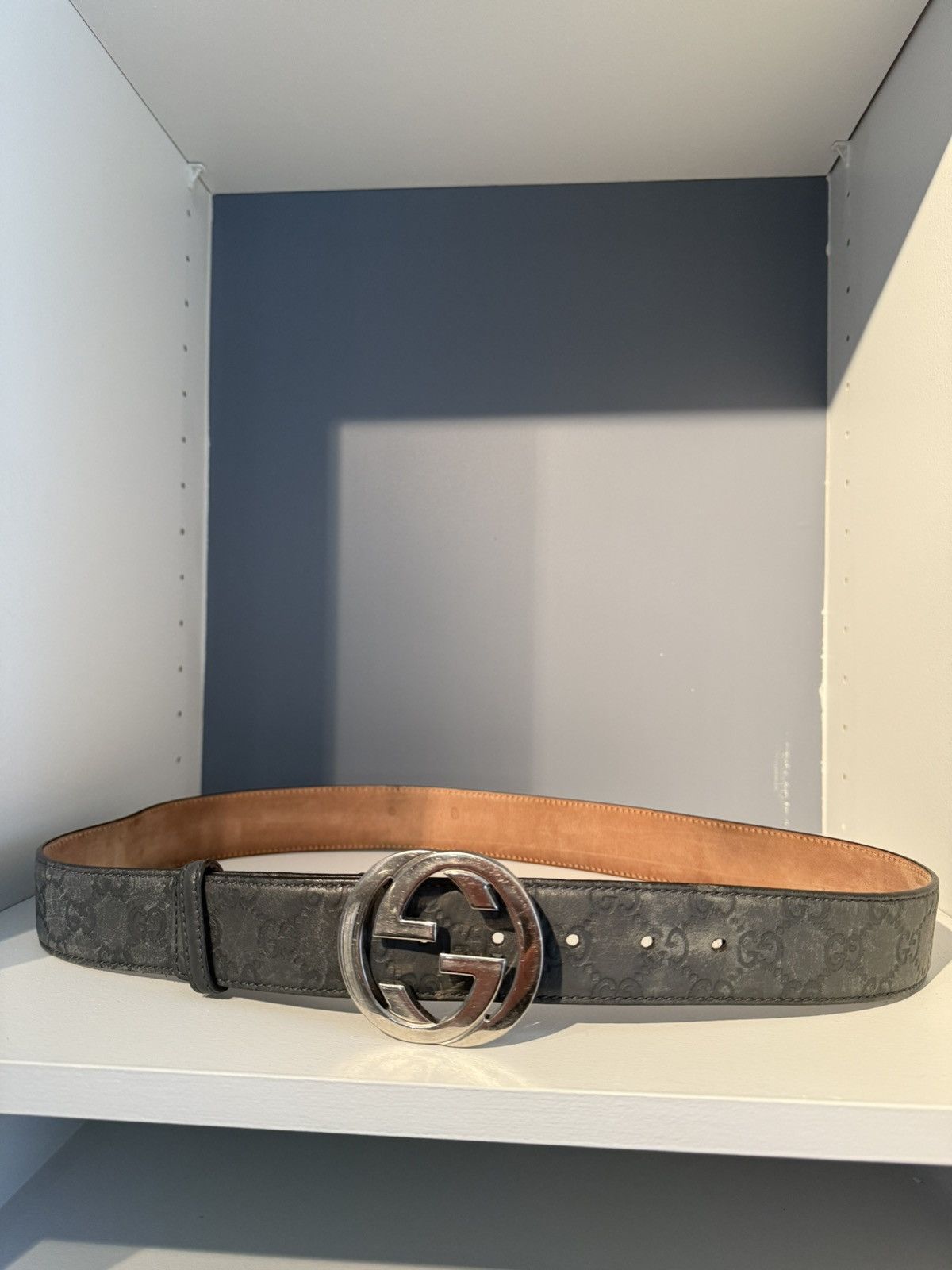 Gucci Gucci Interlocking G Logo Leather Belt Grey 40 / 100 Size 40 - 1 Thumbnail