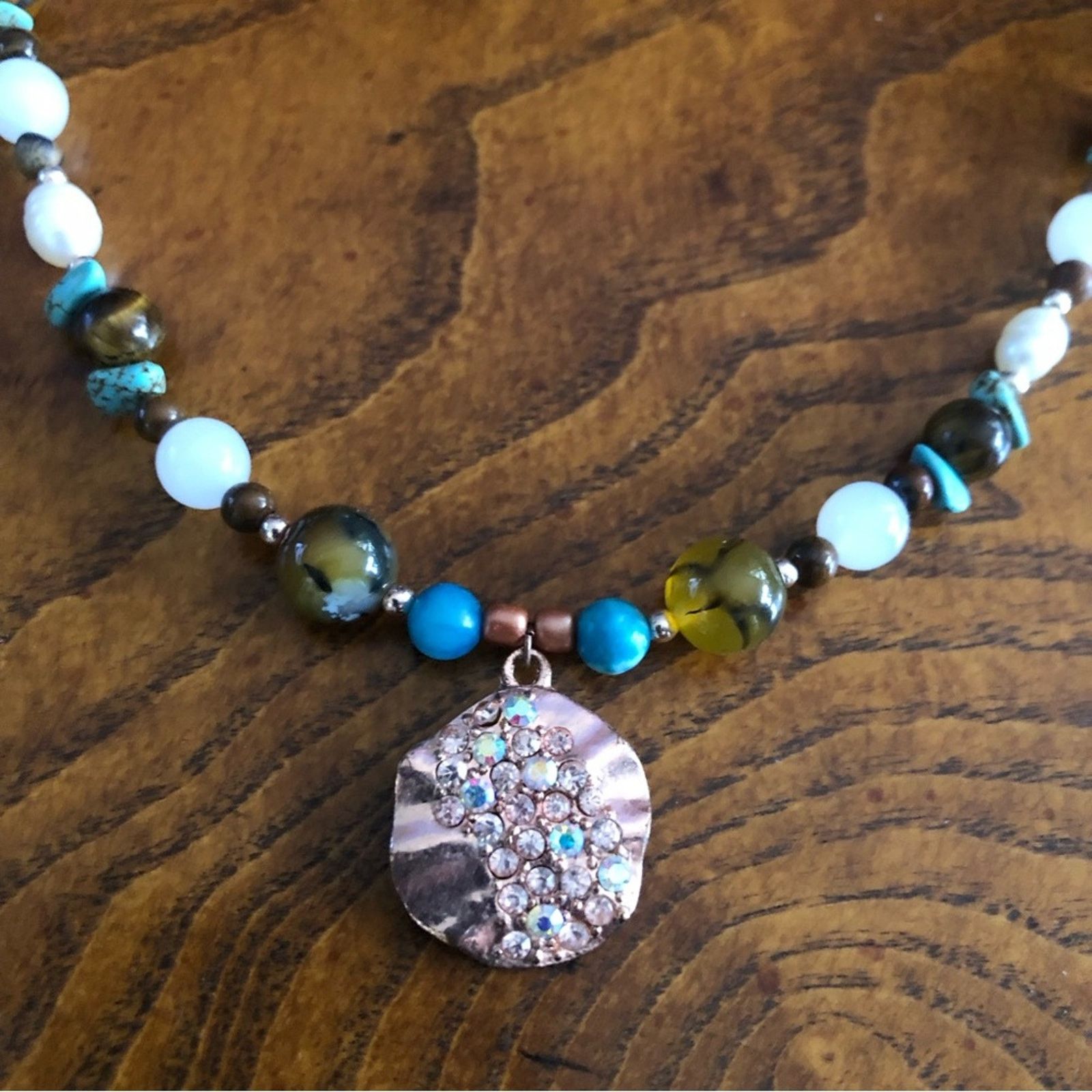 Handmade Handcrafted howlite jasper tiger eye pearl necklace Size ONE SIZE - 8 Thumbnail