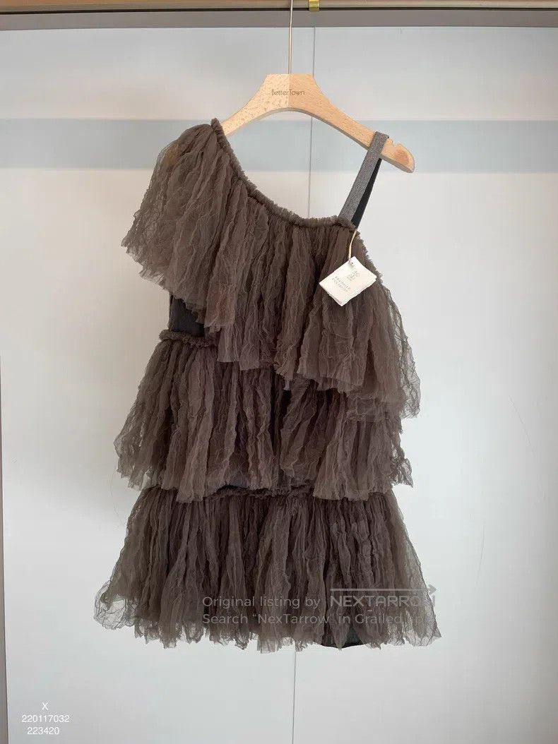 Brunello Cucinelli Caramel Nylon Strapless Vest Dress