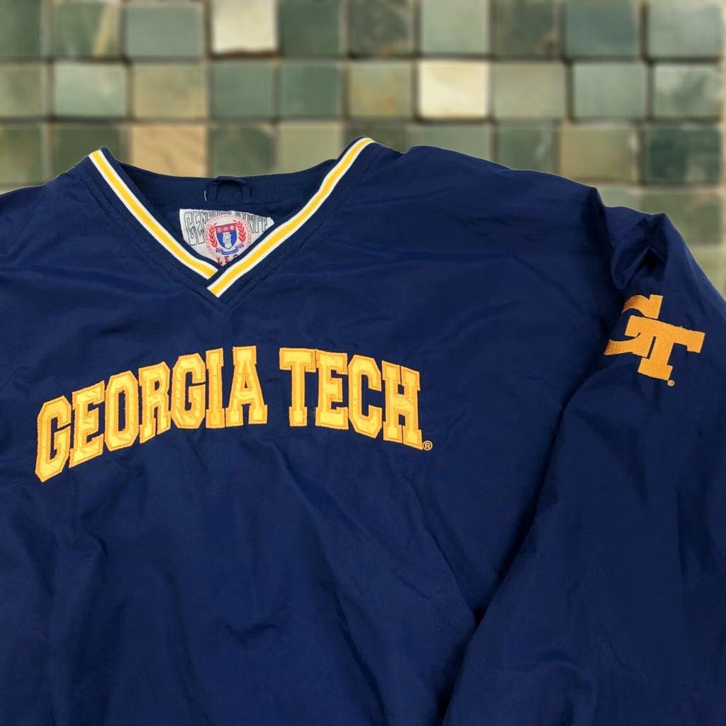 Vintage Georgia Tech Genuine Stuff Collegiate Blue V-Neck Nylon Lined Jacket XXL MINT Size US XXL / EU 58 / 5 - 1 Thumbnail
