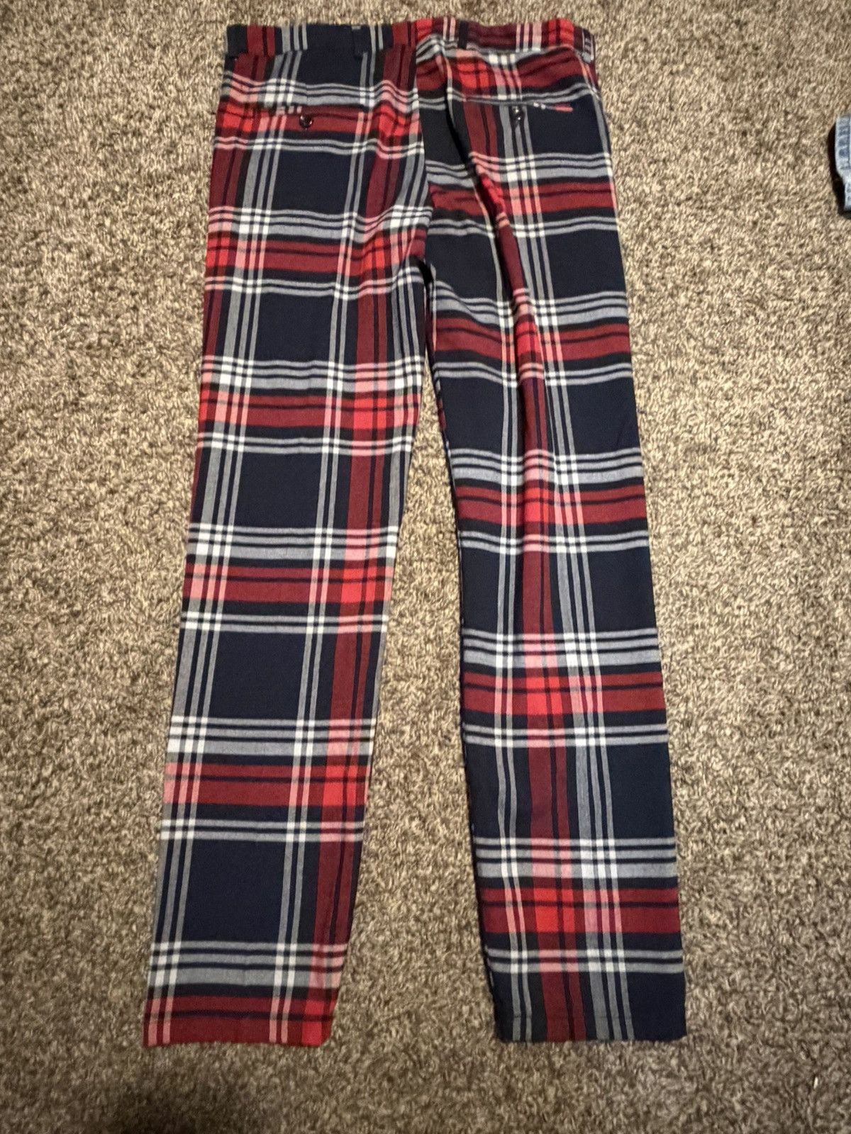 Other DJ Plus Red & Navy Plaid Slim-Fit Trousers Size US 32 / EU 48 - 2 Thumbnail