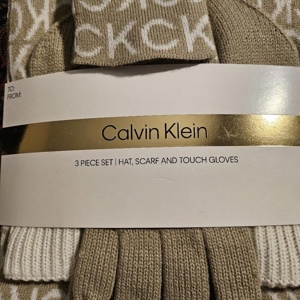 Calvin Klein Calvin Klein 3 Pc Set Hat, Scarf & Touch Gloves OS Tan/Brown Size ONE SIZE - 2 Thumbnail