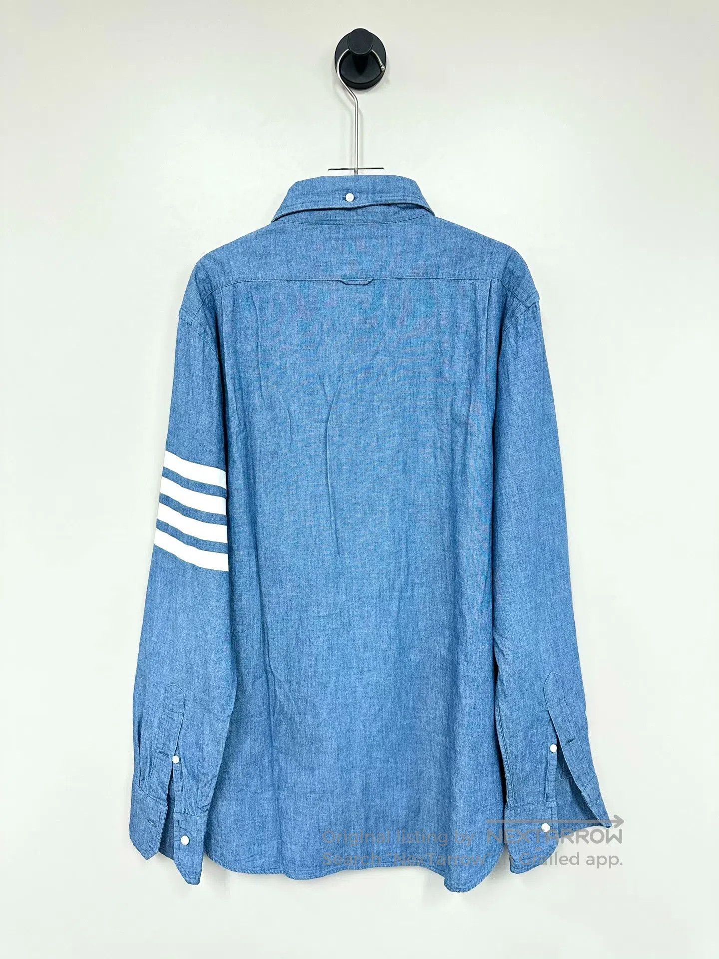 Thom Browne Thom Browne Blue Classic Four-stripe Denim Long-sleeve Shi Size US L / EU 52-54 / 3 - 2 Thumbnail