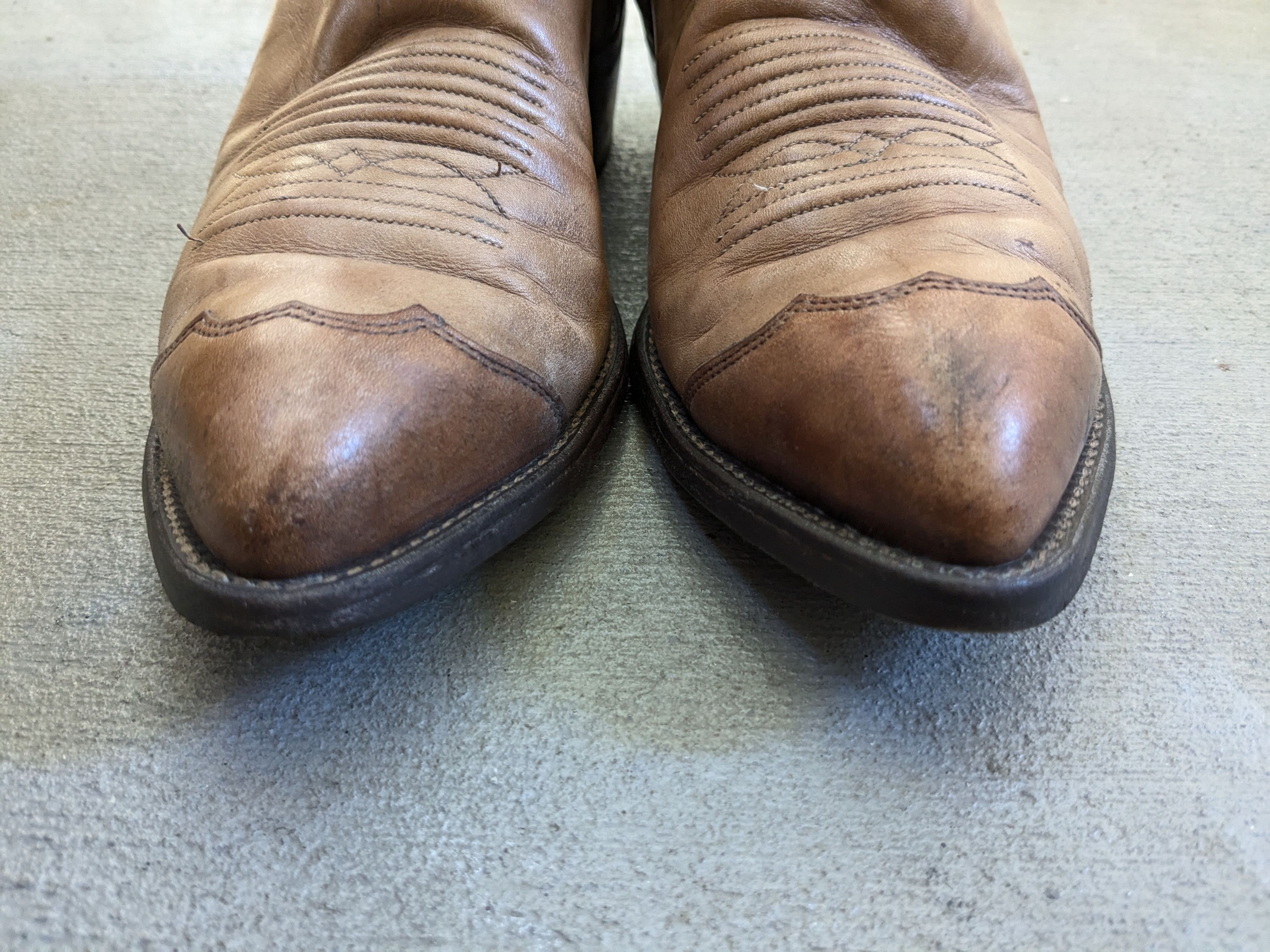 Vintage J Chisholm Cowboy Boots Brown Tan 9.5 D Leather Size US 9.5 / EU 42-43 - 2 Thumbnail