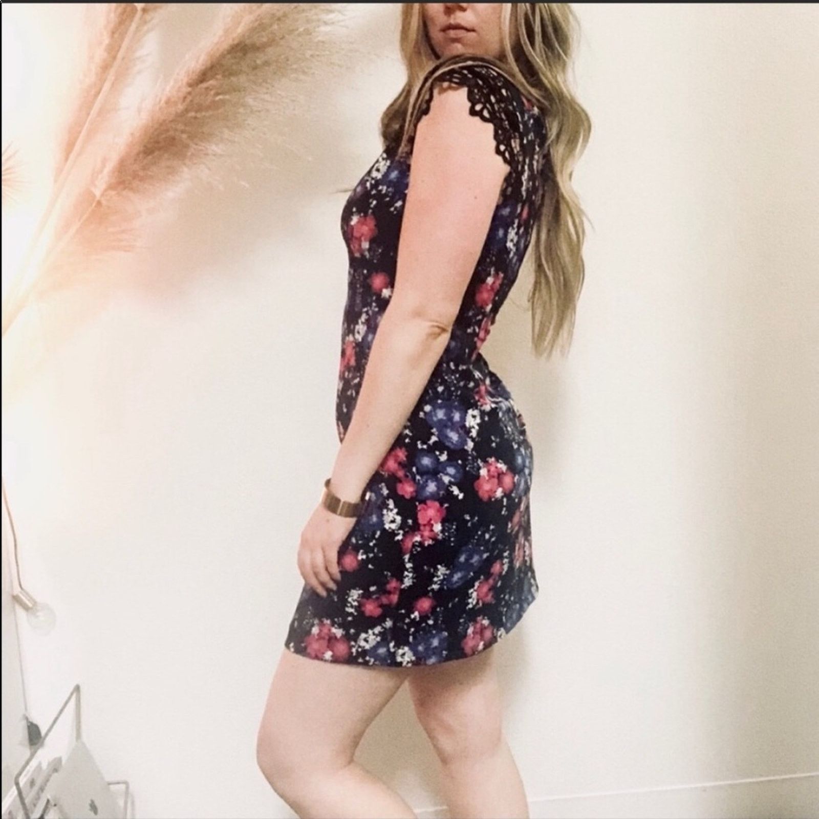 NEW NORDSTROM Black Pink Purple Floral Lace Mini Dress