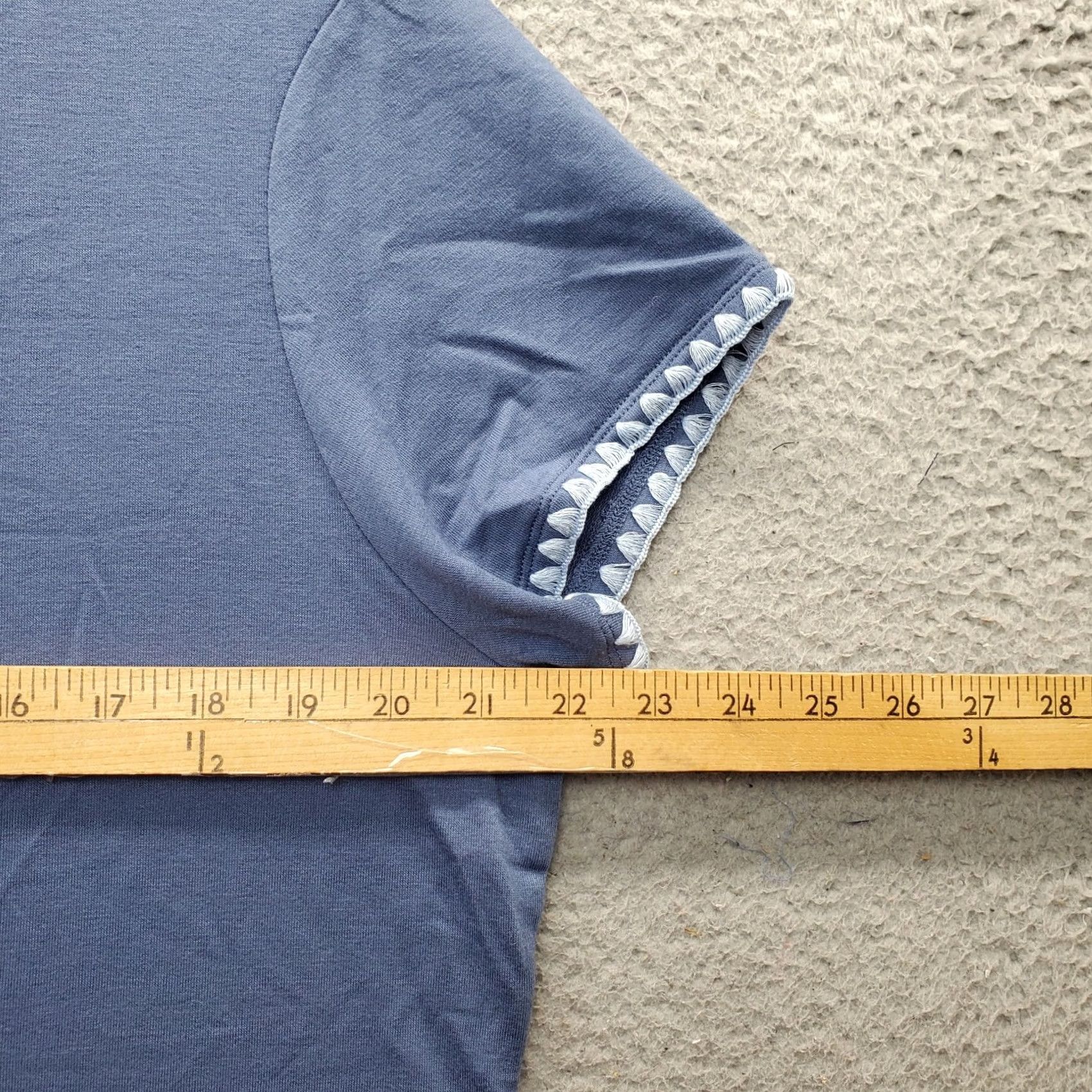 Vintage Ideology Blouse Women XL Blue Short Sleeve Pullover Slit Back Blanket Stitch Shirt Size XL / US 12-14 / IT 48-50 - 4 Thumbnail