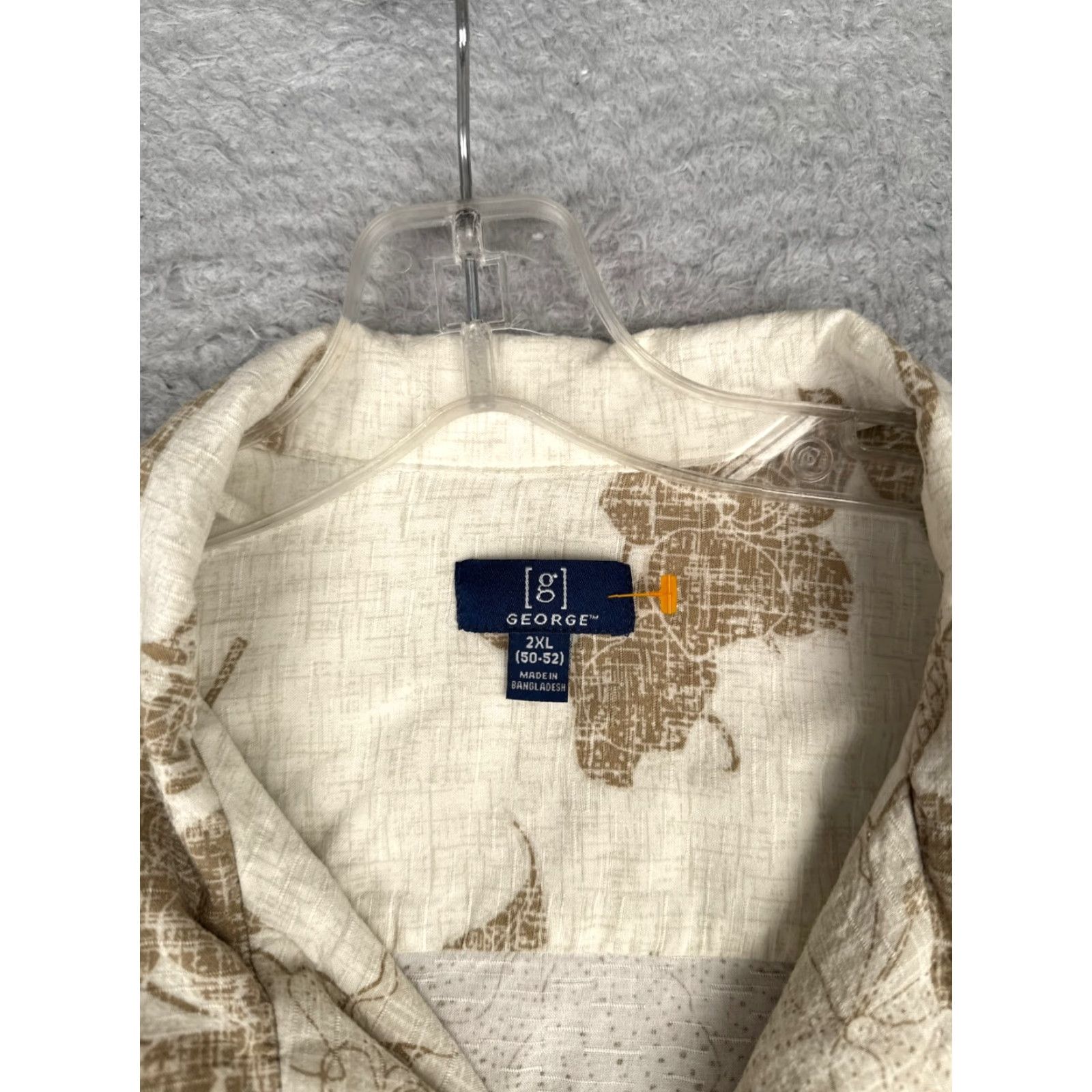 George George Shirt Men 2XL Beige White Floral Palm Leaf Hawaiian 100% Rayon Pocket Button-Up Floral Mens Size US XXL / EU 58 / 5 - 7 Thumbnail