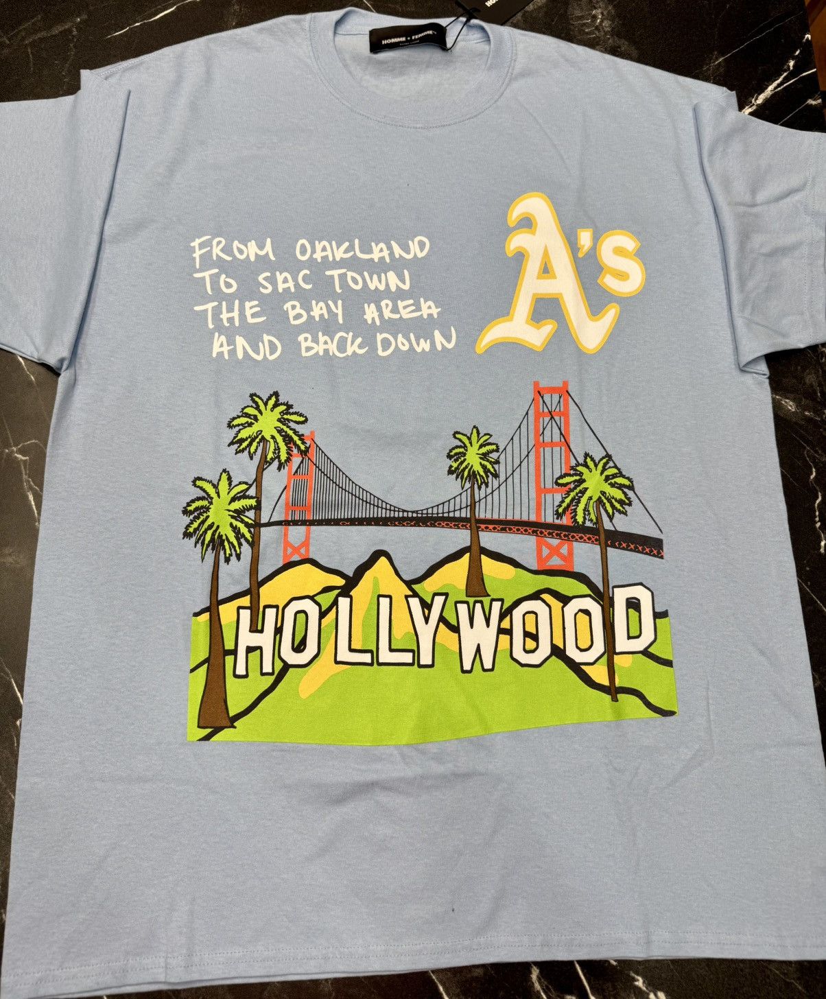 Homme + Femme La 🔥 Light Blue Homme + Femme “Back to Cali” 👕 Size XL Brandnew Size US L / EU 52-54 / 3 - 2 Thumbnail