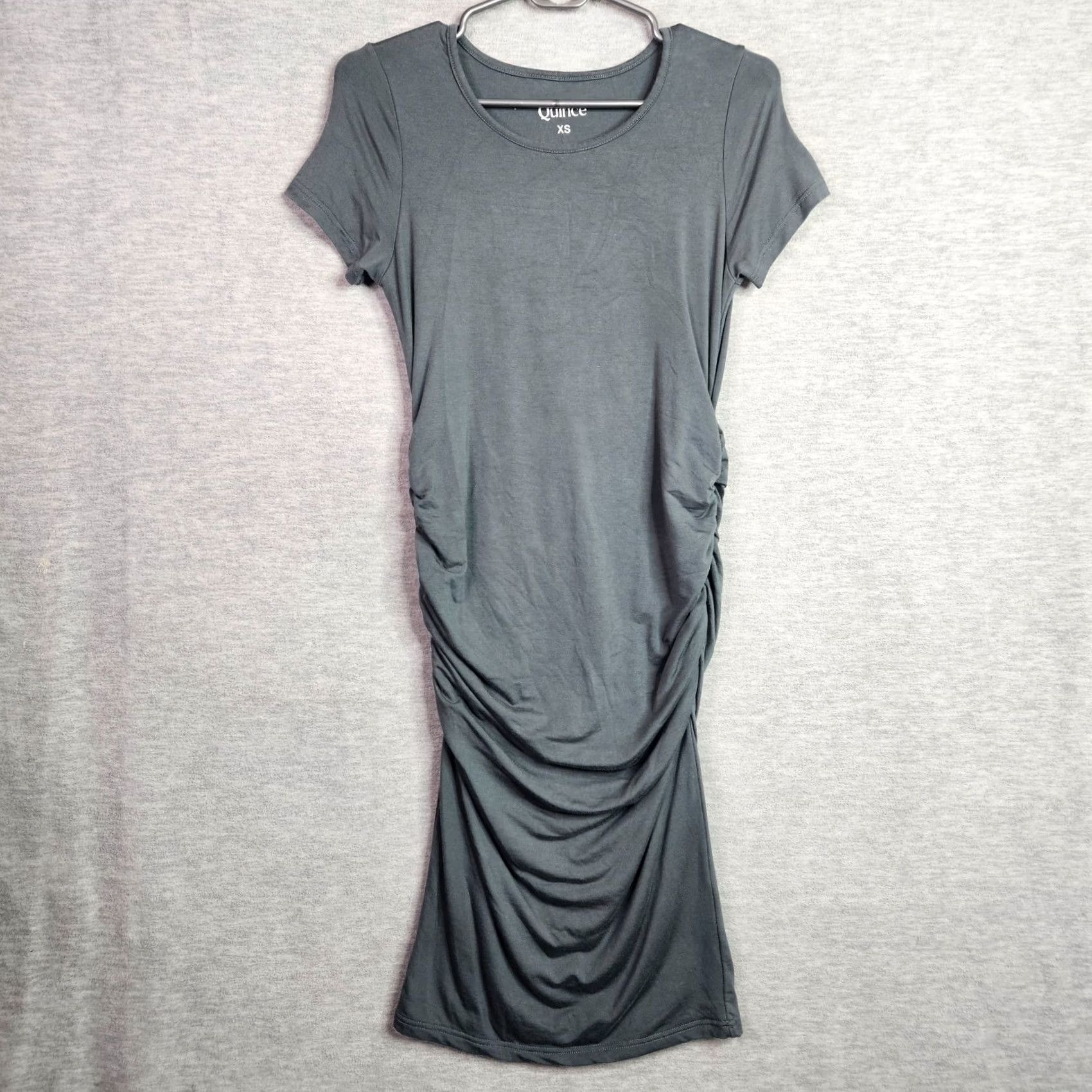 Quince Quince Women’s XS Gray Ruched Side Midi Dress Bodycon Short Sleeve Dress Size 26" / US 2 / IT 38 - 2 Thumbnail
