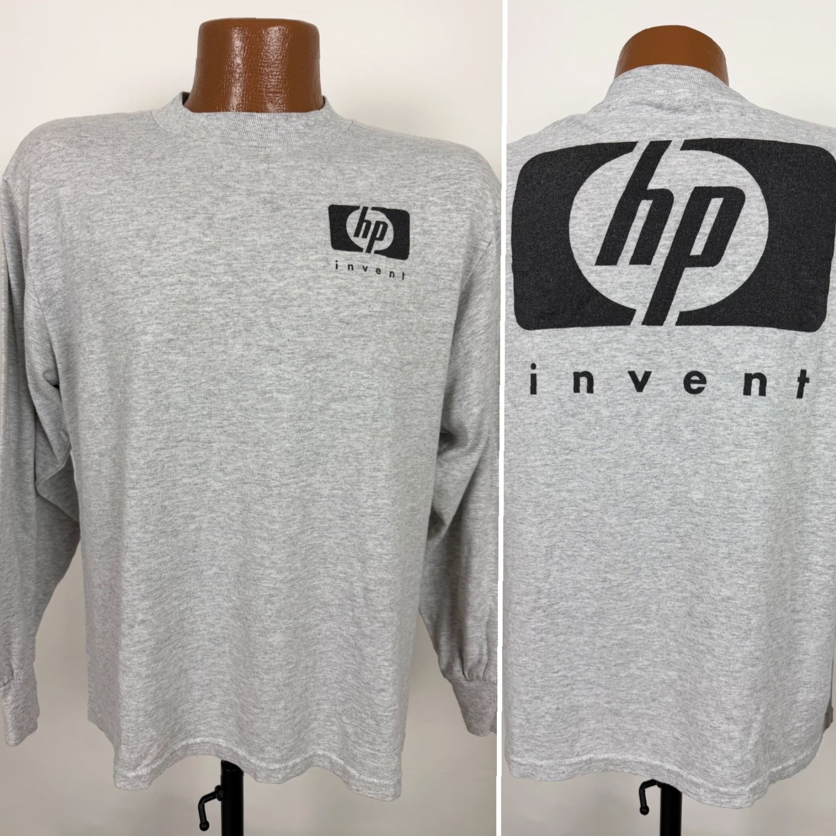 Jerzees VINTAGE Hewlett Packard Shirt Men M Gray 90s HP Invent Graphic Print Long Sleeve Logo T-Shirt 1990s Grunge Hipster Casual Mens Size US M / EU 48-50 / 2 - 2 Thumbnail