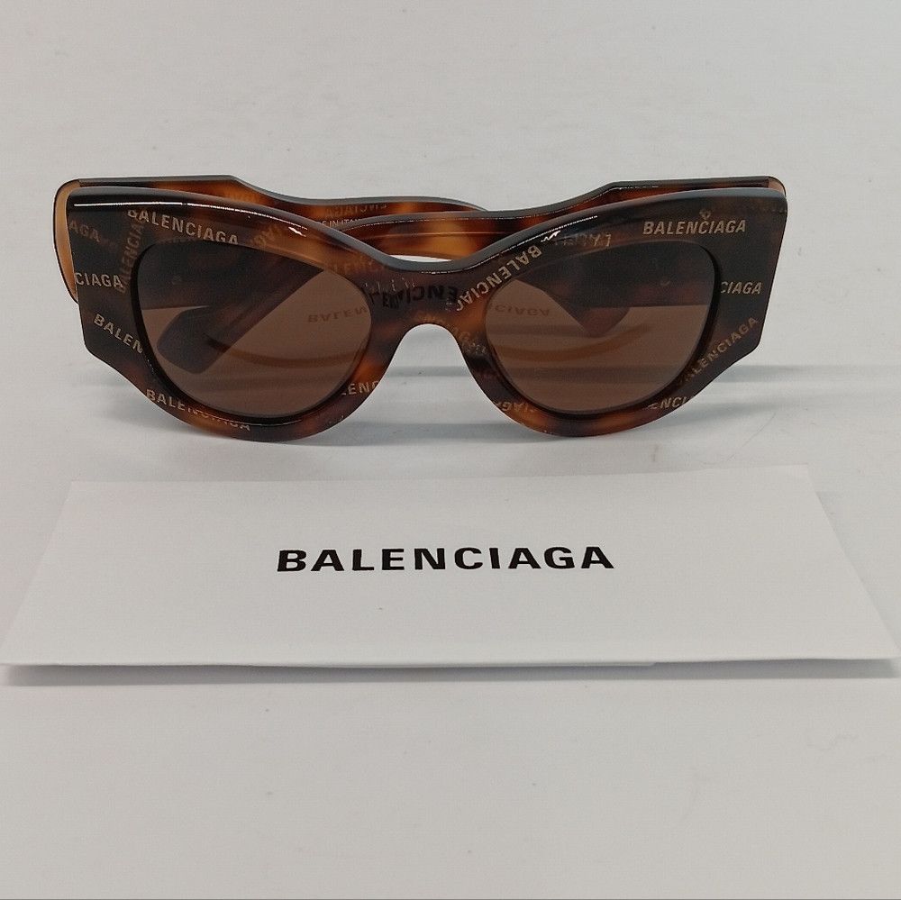 Balenciaga Balenciaga Tortoise Brown BB0070S Logo Cat Eye Sunglasses Size ONE SIZE - 3 Thumbnail