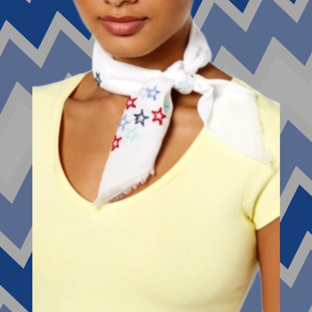 Vintage INC International Concepts Bandana Womens White Patriotic Star Embroidered Fringe Size ONE SIZE - 1 Thumbnail